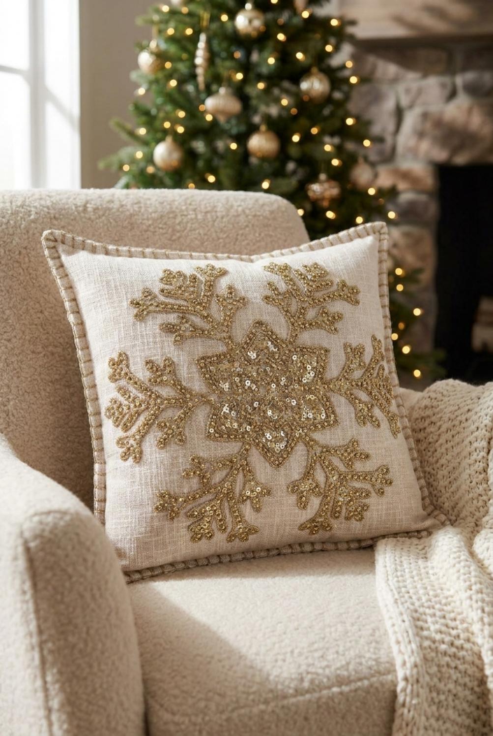 Noel Elegance Cuscino Fiocco di Neve