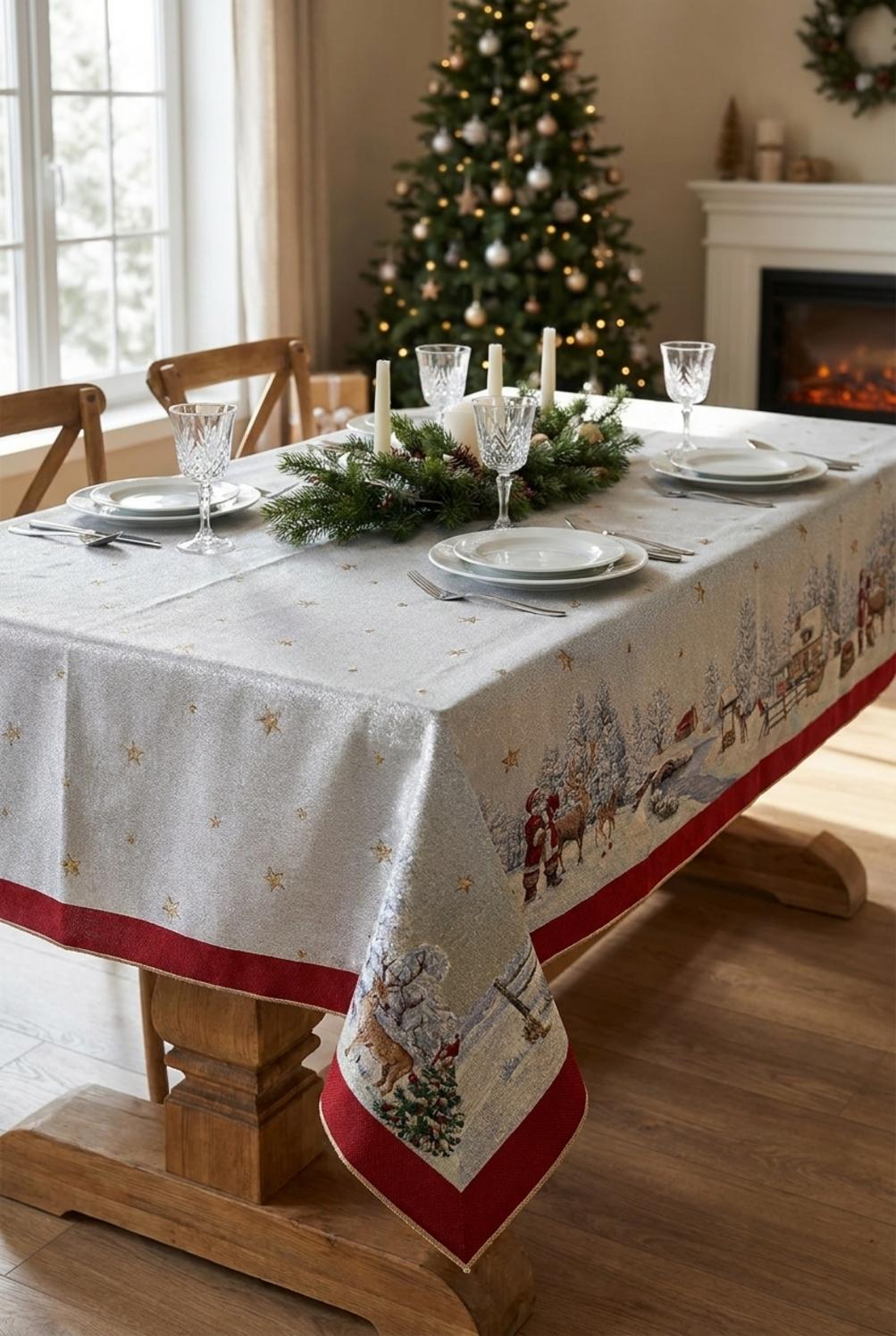 Babbo Natale e il Cervo Copritavolo Gobelin