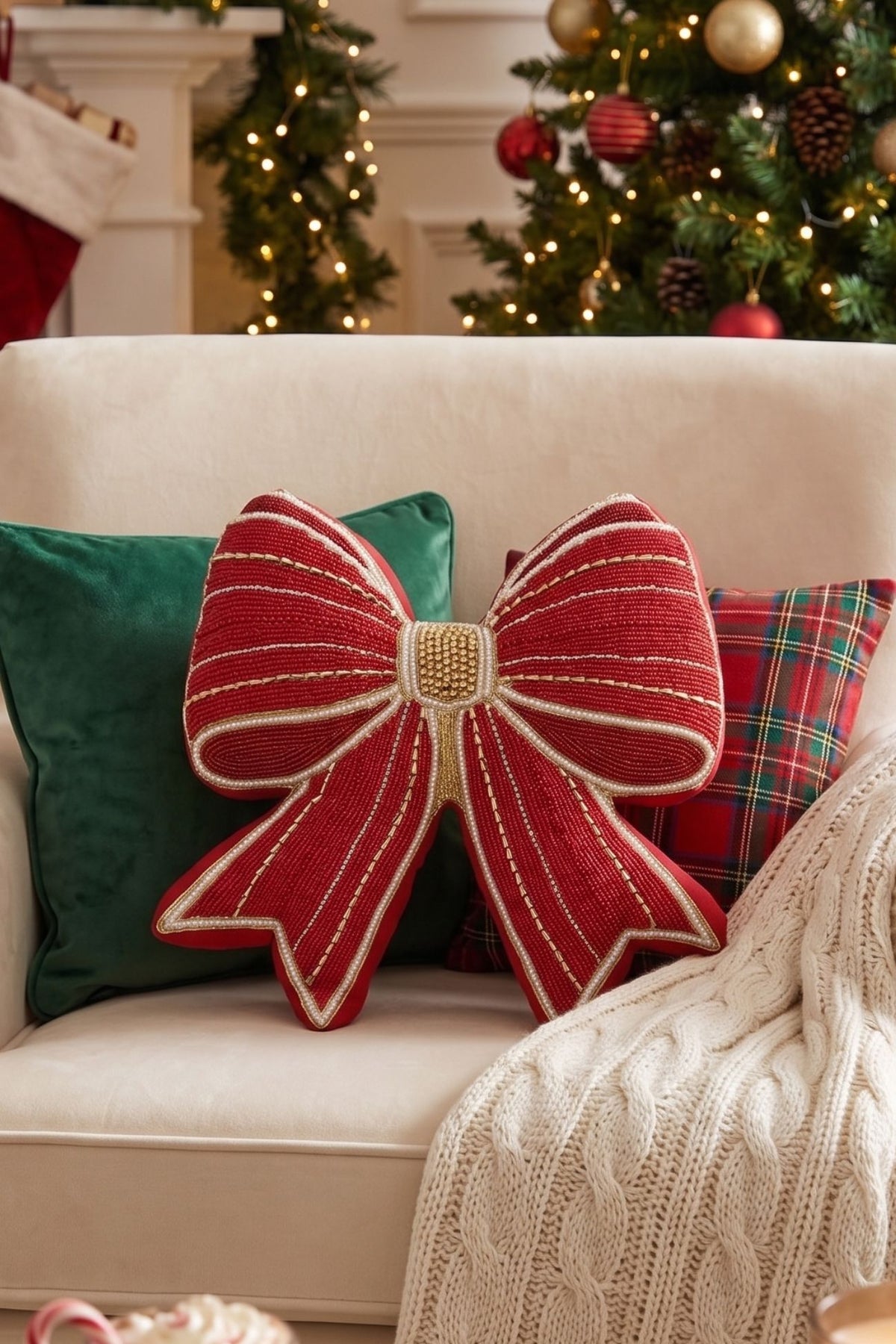 Noel Elegance Cuscino Fiocco Rosso
