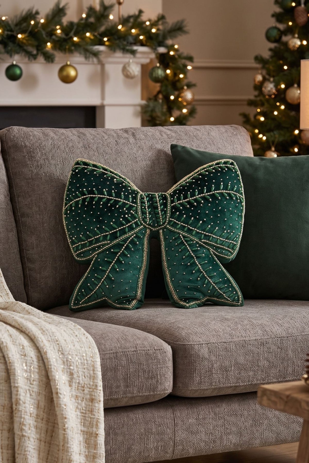 Noel Elegance Cuscino Fiocco Verde