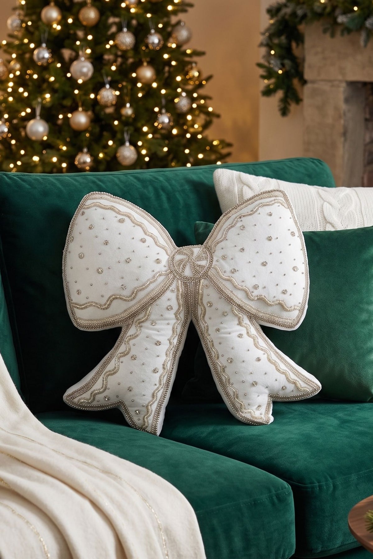 Noel Elegance Cuscino Fiocco Bianco