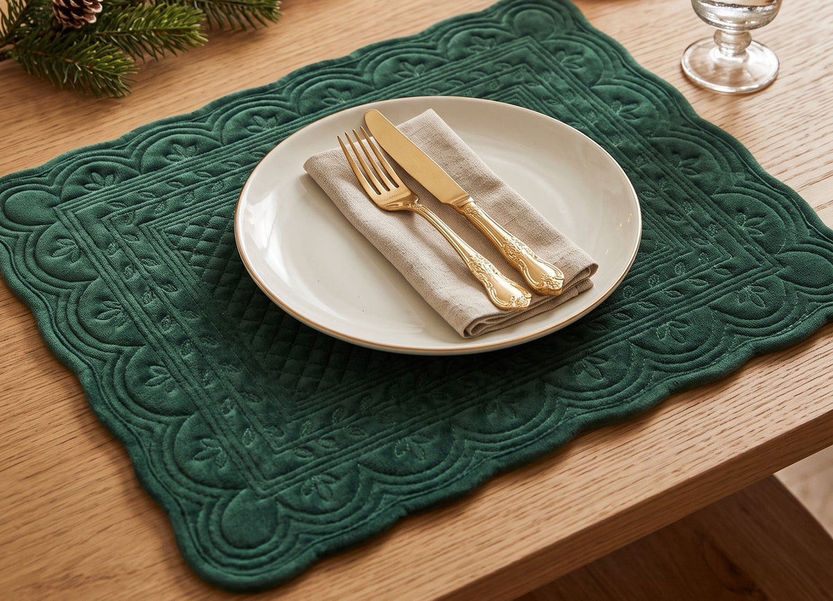 Velvet Luxury Rectangular Green Velvet Placemat