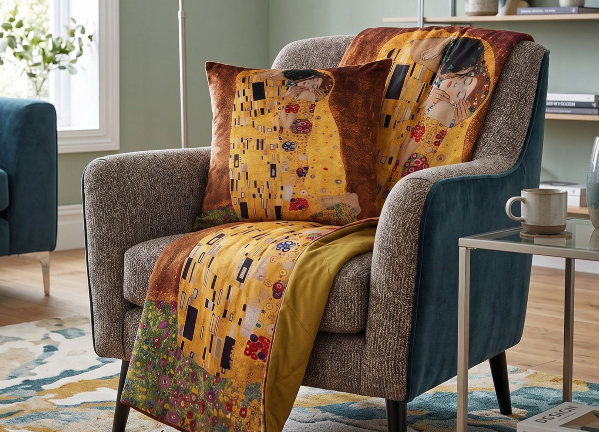 Kiss Klimt Cushion Cover with Inner Throw