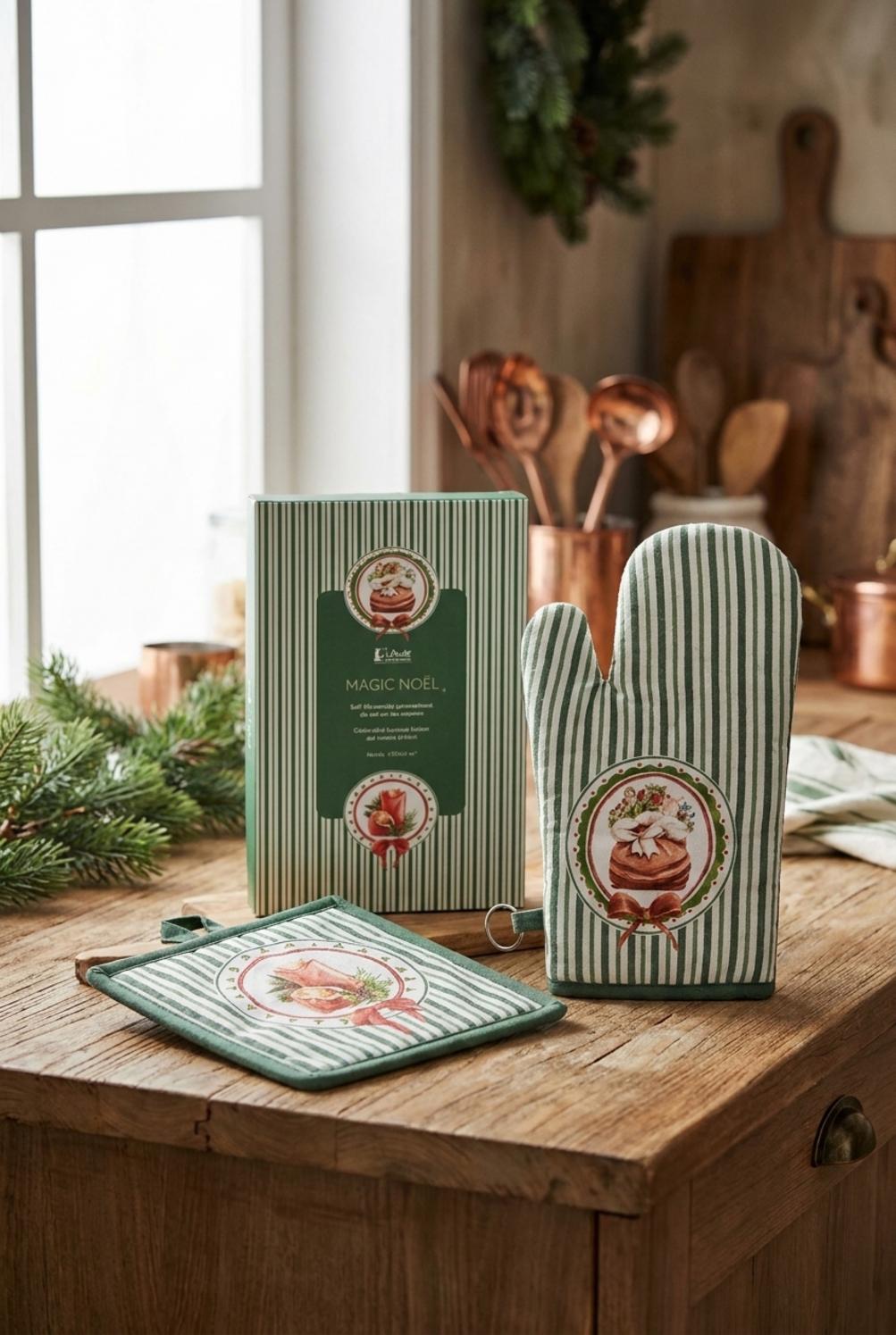 Magic Noel Set Guantone Presina Righe Verde