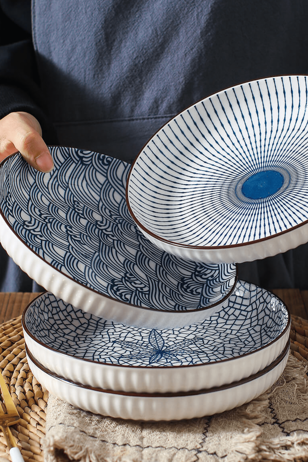 Antiope Design Kishi Sun - Piatto fondo in porcellana in stile orientale