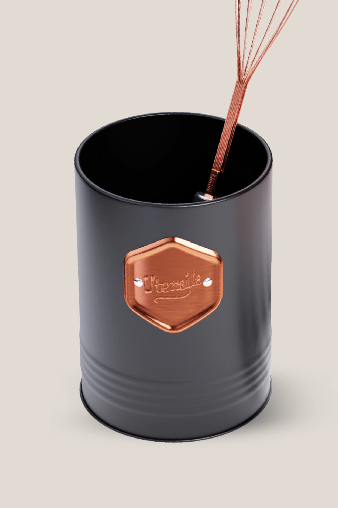 Antiope Design Nancy Set di utensili da cucina ramati con manico e occhiello con barattolo porta utensili Barattolo Portautensili