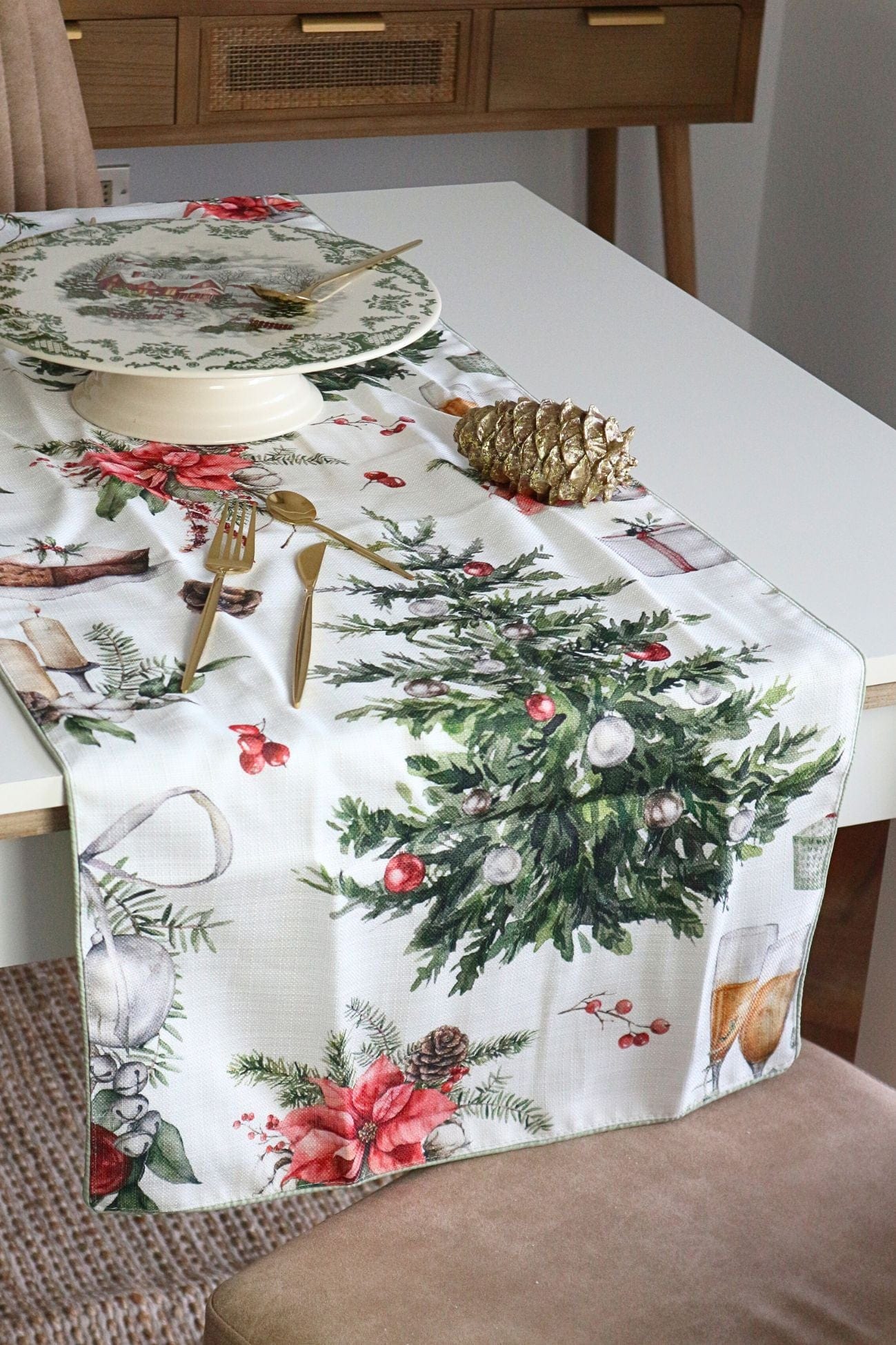 Blanc MariClo' Champagne Champagne - Runner rettangolare natalizio in poliestere 150x45 | Blanc MariClo'