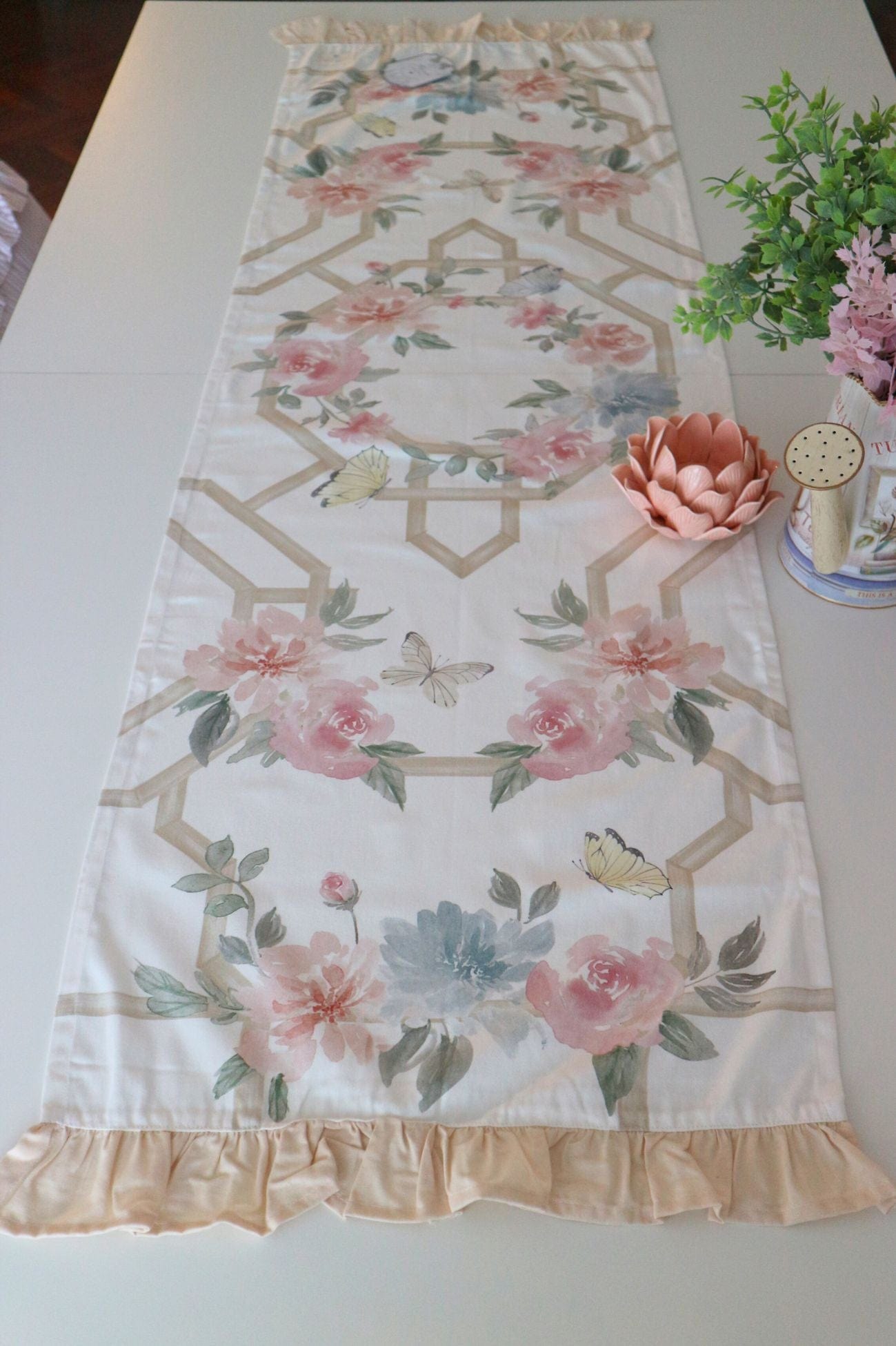 Blanc MariClo' Floral Twist Floral Twist - Runner in cotone a fiori con gala | Blanc MariClo'