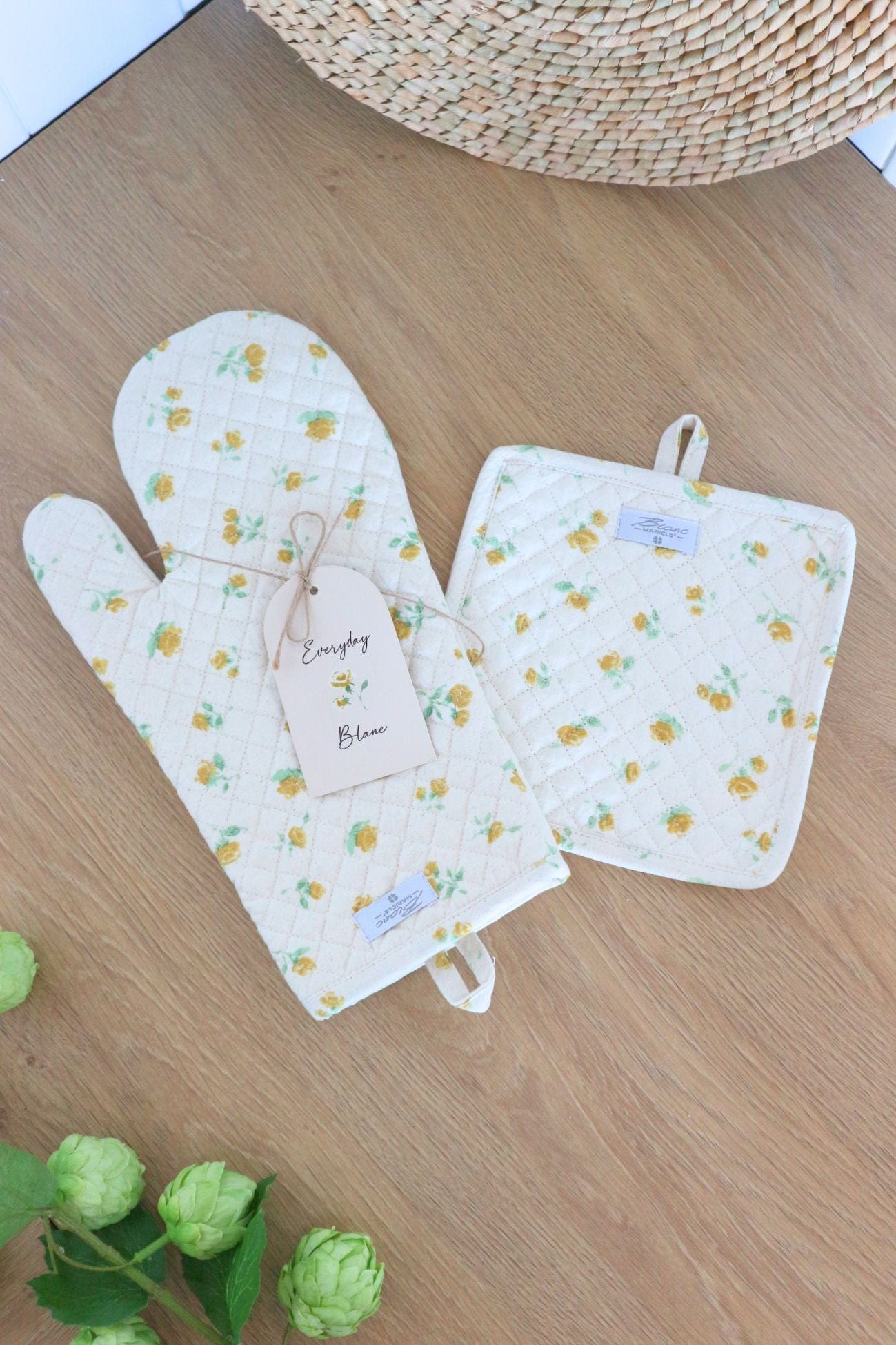 Blanc MariClo' Floret Full Floret Full - Floret Full - Set guanto da forno e presina in cotone | Blanc MariClo'