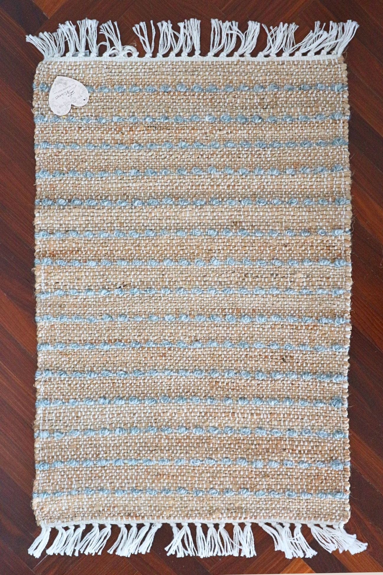 Blanc MariClo' Row Attitude Row Attitude - Row Attitude - Tappeto in juta con frange e cuciture azzurre 90x60 | Blanc MariClo'