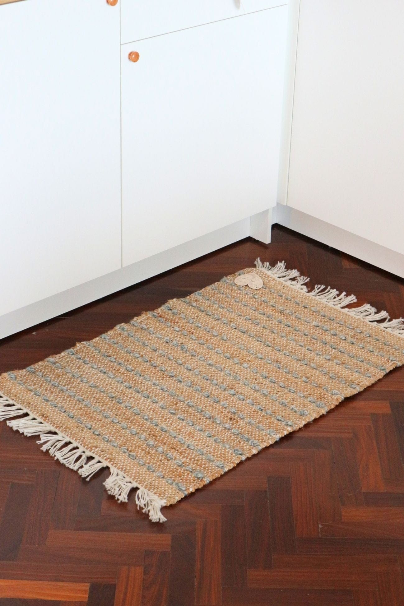 Blanc MariClo' Row Attitude Row Attitude - Row Attitude - Tappeto in juta con frange e cuciture azzurre 90x60 | Blanc MariClo'