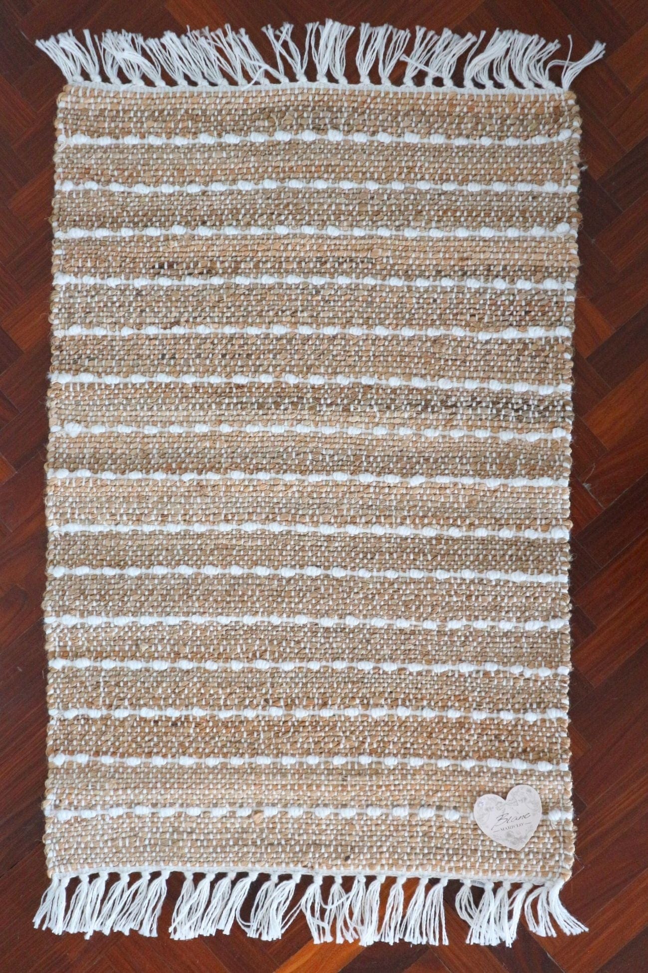 Blanc MariClo' Row Attitude Row Attitude - Row Attitude - Tappeto in juta con frange e cuciture bianche 90x60 | Blanc MariClo'