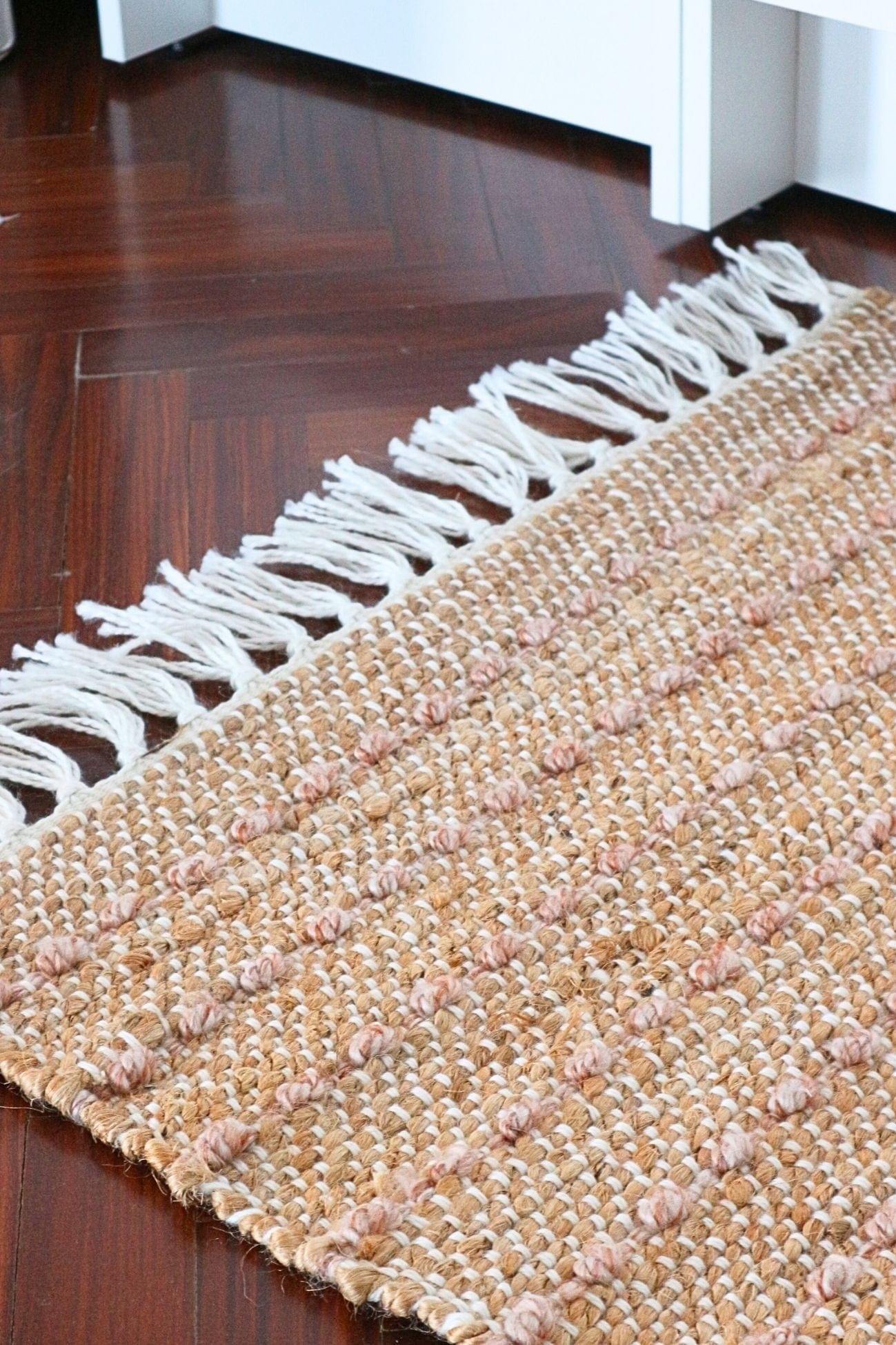 Blanc MariClo' Row Attitude Row Attitude - Row Attitude - Tappeto in juta con frange e cuciture rosa 90x60 | Blanc MariClo'