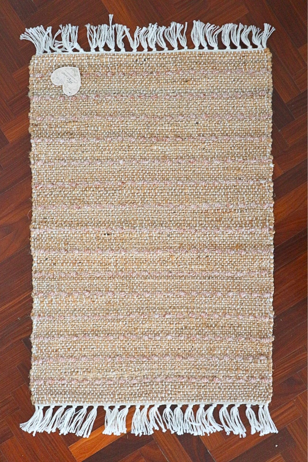 Blanc MariClo' Row Attitude Row Attitude - Row Attitude - Tappeto in juta con frange e cuciture rosa 90x60 | Blanc MariClo'