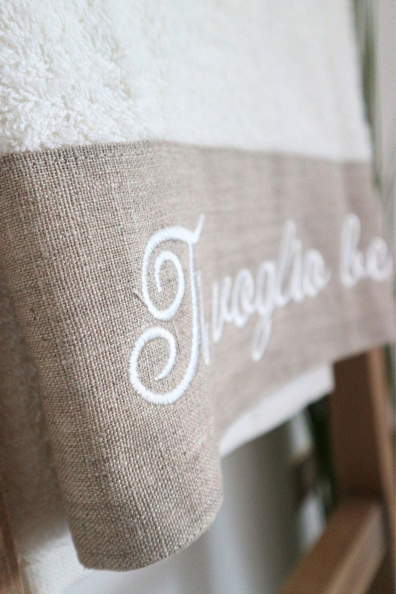 Blanc MariClo' Ti Voglio Bene Ti Voglio Bene - Coppia asciugamano viso e ospite in cotone con balza beige | Blanc MariClo'