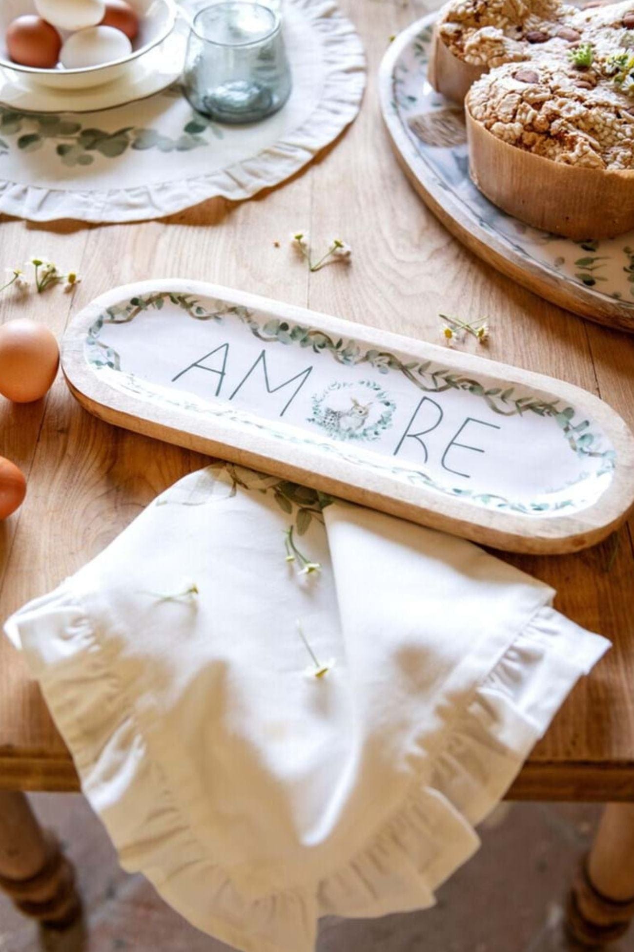 Blanc MariClo' Zerlina Zerlina - Vassoio pasquale in legno laccato all'interno con scritta Amore | Blanc MariClo'