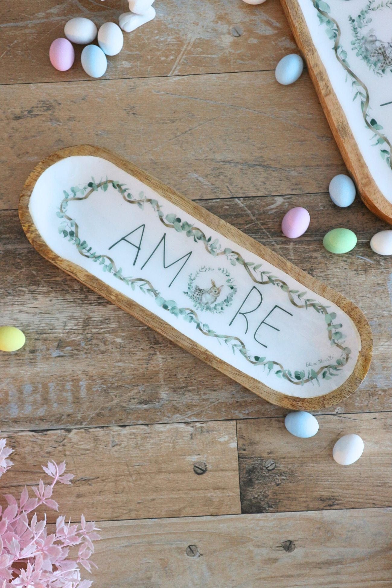 Blanc MariClo' Zerlina Zerlina - Vassoio pasquale in legno laccato all'interno con scritta Amore | Blanc MariClo'