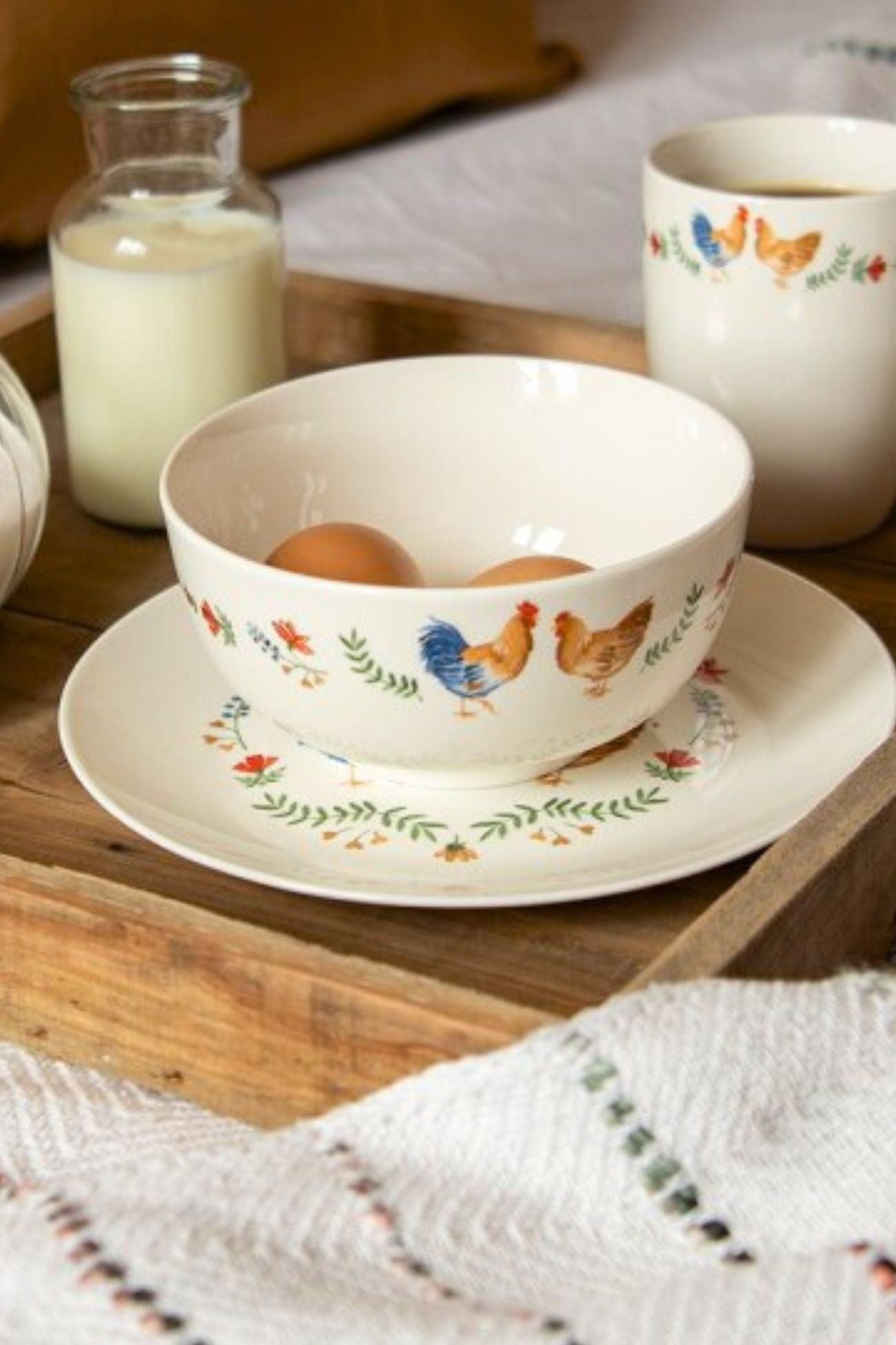 Clayre & Eef Chicken And Rooster Chicken And Rooster - Strofinaccio in cotone con motivo a quadri rosso e bianco| Clayre & Eef