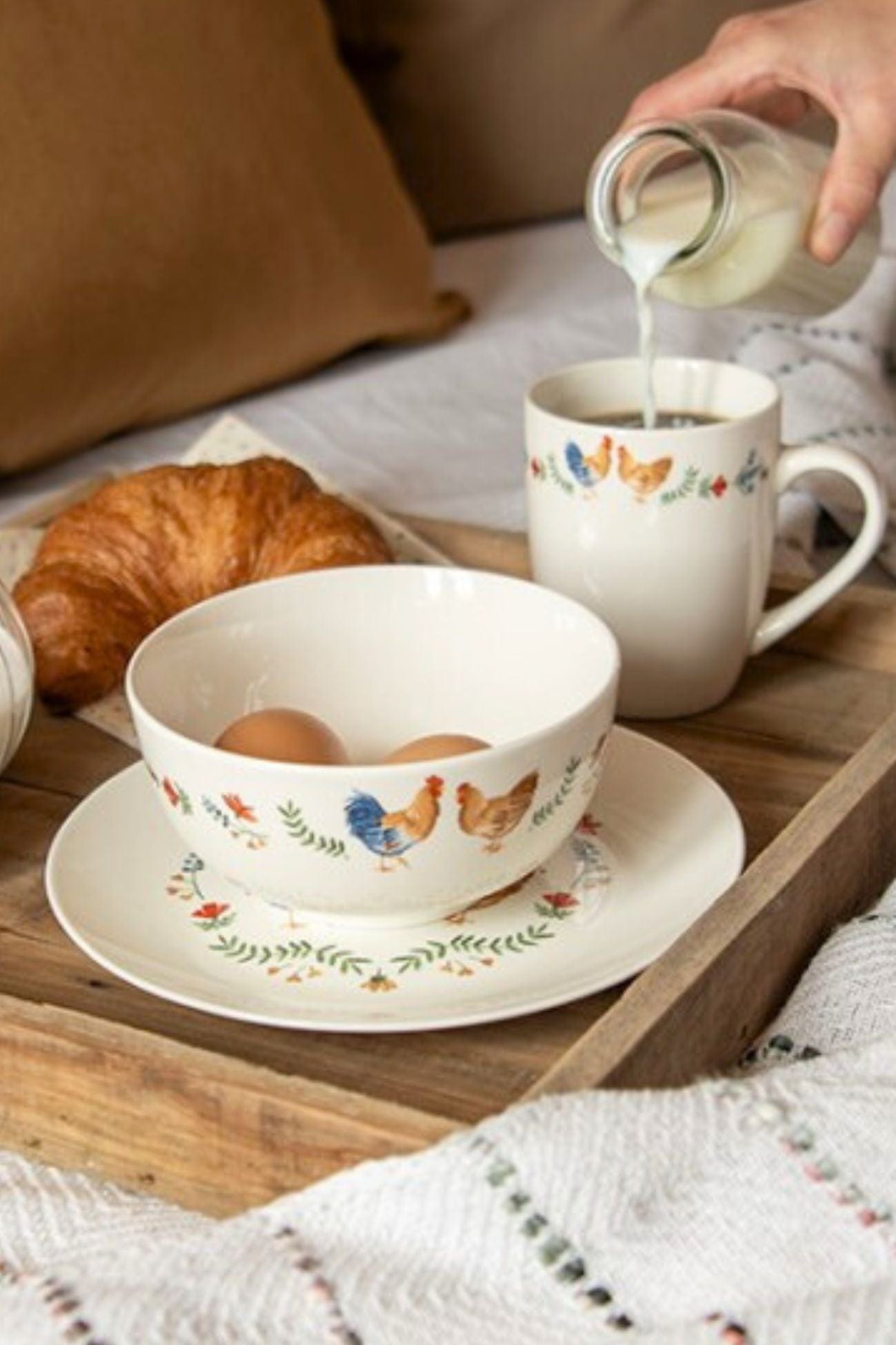 Clayre & Eef Chicken And Rooster Chicken And Rooster - Strofinaccio in cotone con motivo a quadri rosso e bianco| Clayre & Eef