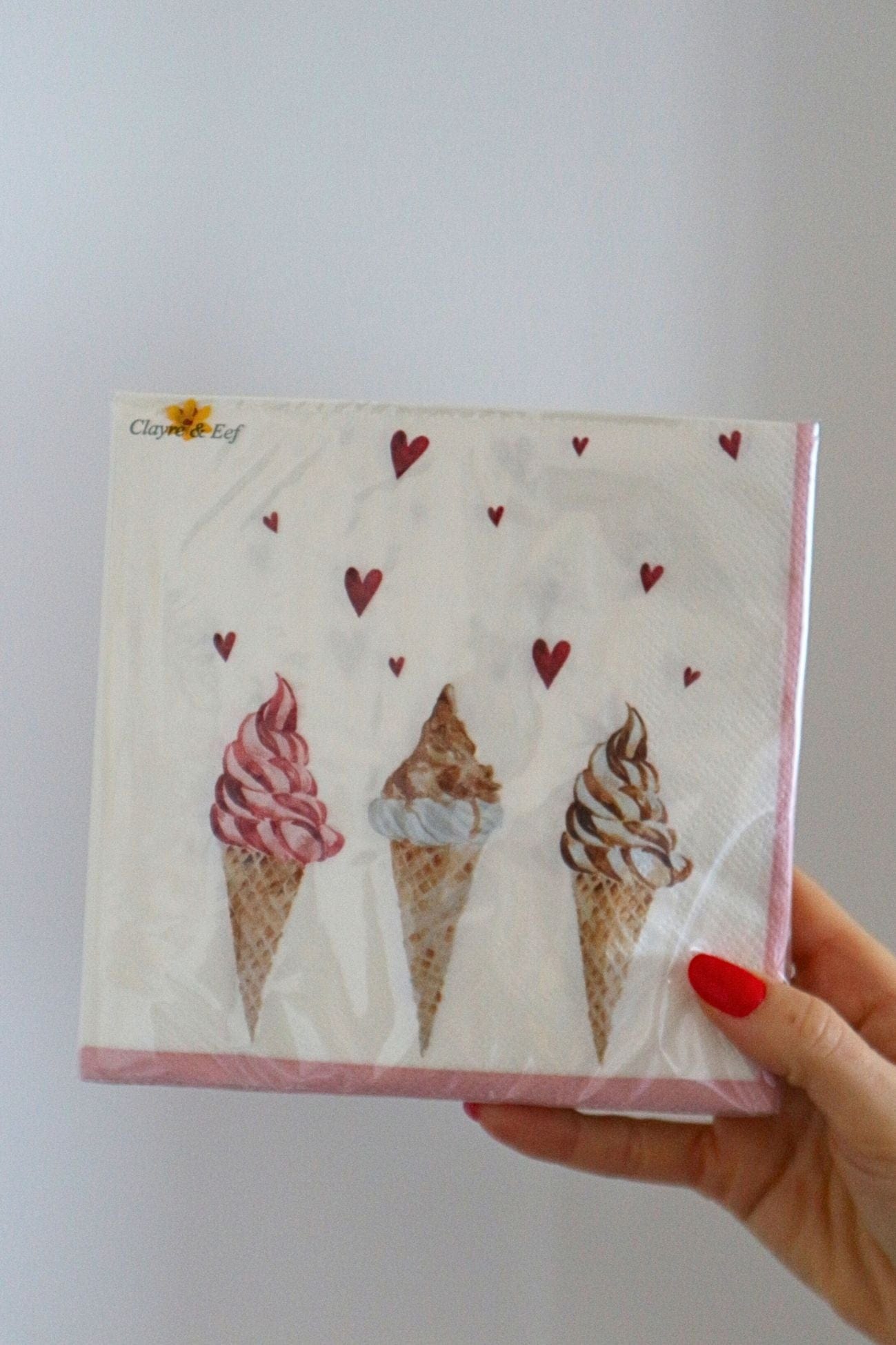 Clayre & Eef Gelatique Gelatique - Set di 20 tovaglioli in carta con gelati e cuoricini rossi | Clayre & Eef