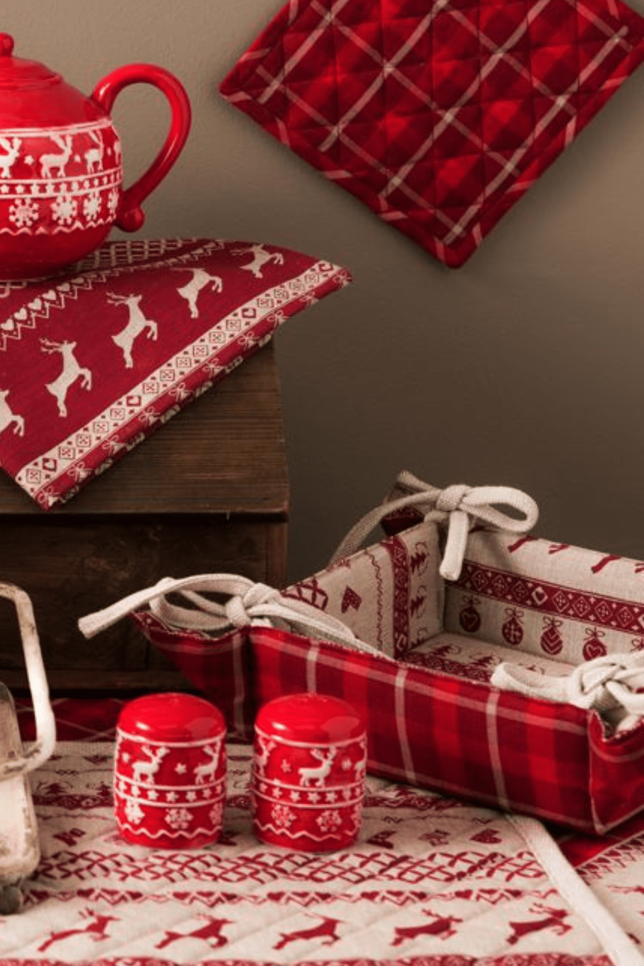 Clayre & Eef Sob Cestino per il pane natalizio in cotone