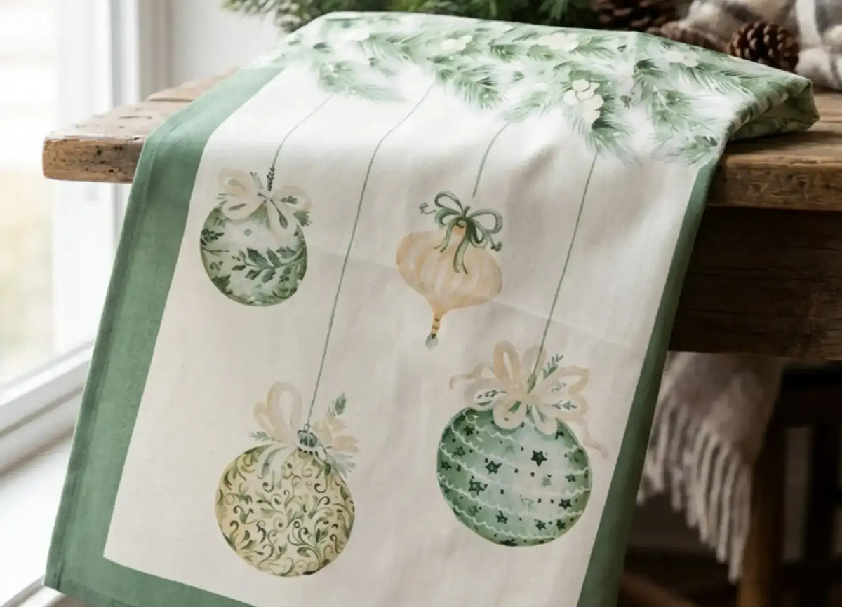 Silent Gold Christmas Baubles Tea Towel