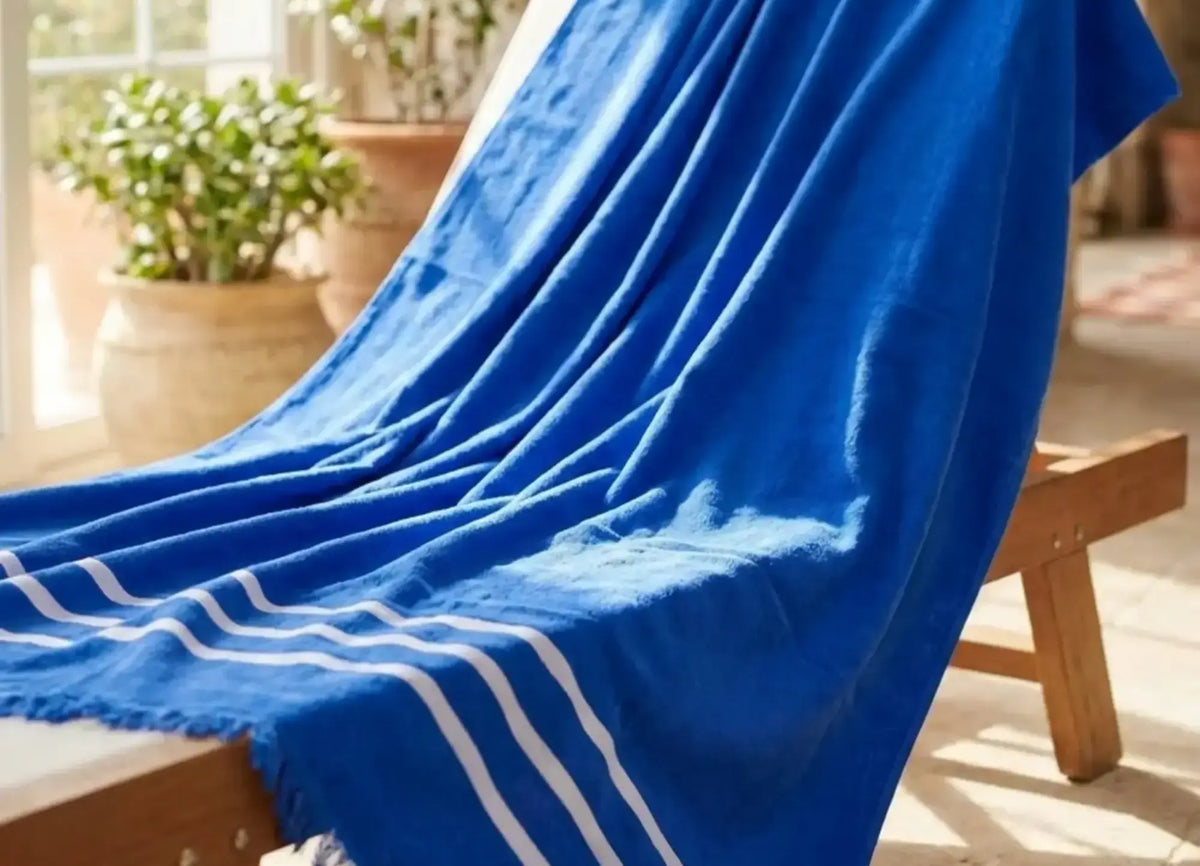 Unito 3 Righe Beach Towel Italian Blue