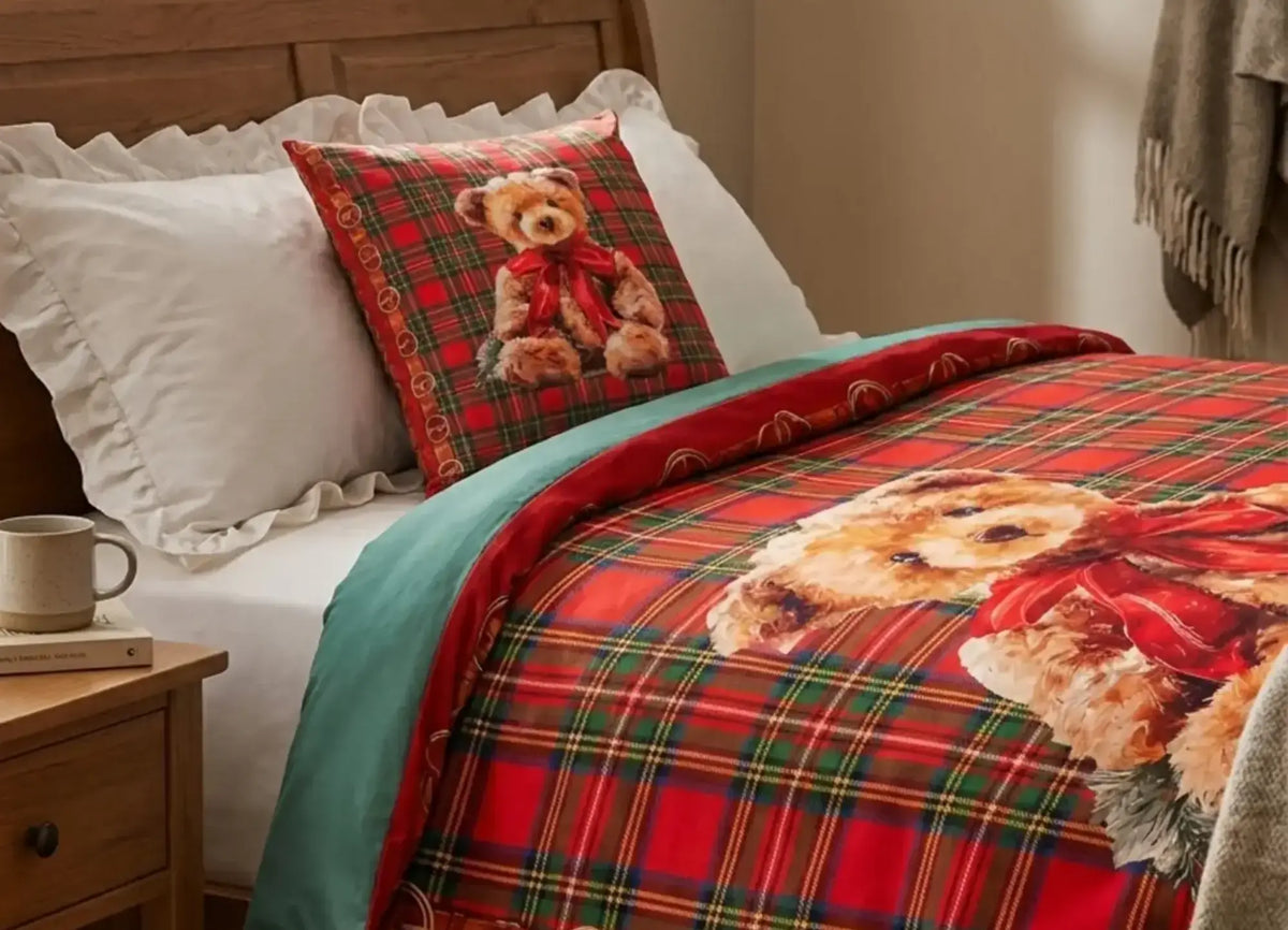 Christmas Teddy Cushion Cover With Inner Throw