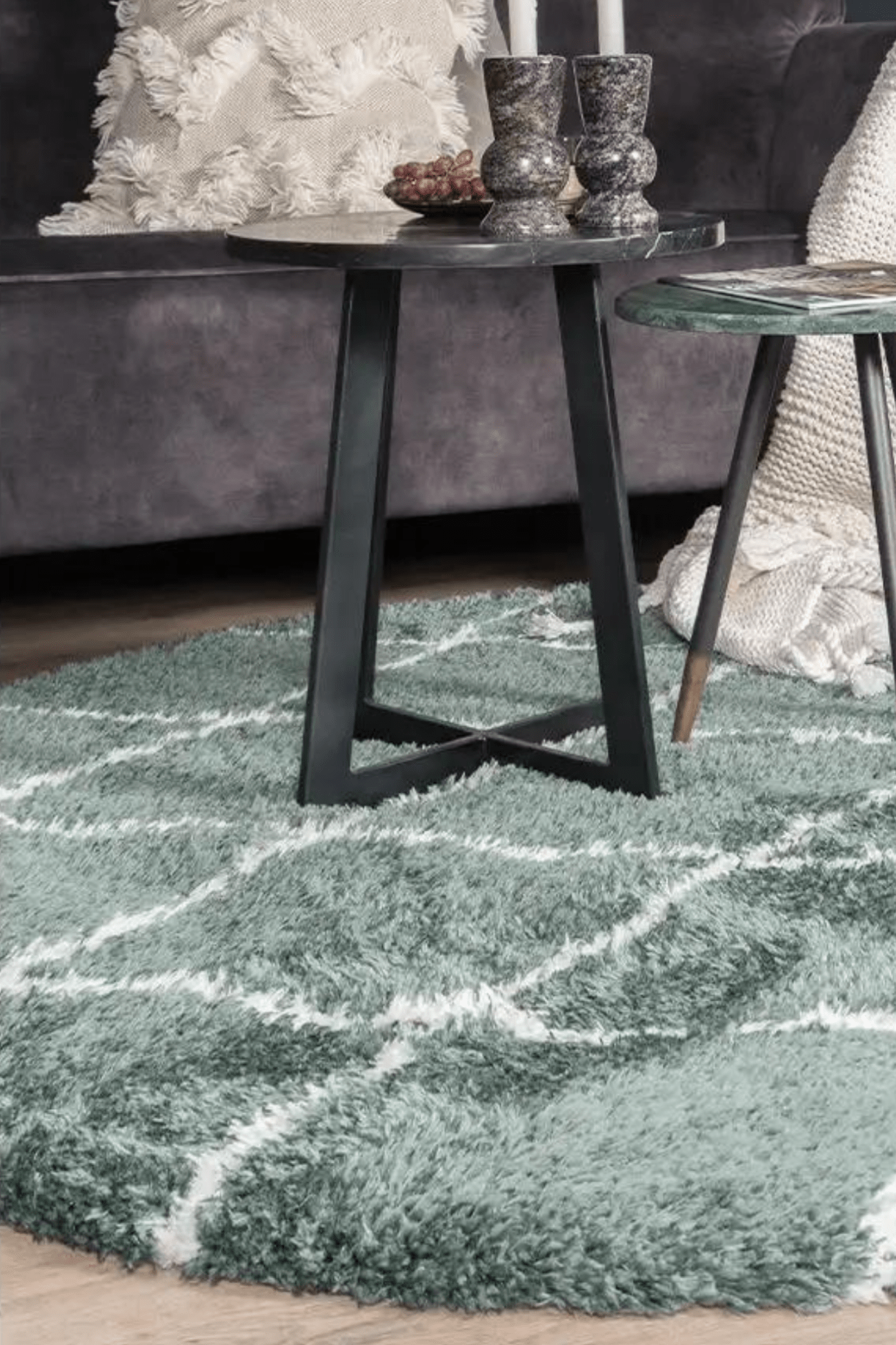 Home67 Jeffie Tappeto a pelo lungo in cotone verde in stile berbero 120cm