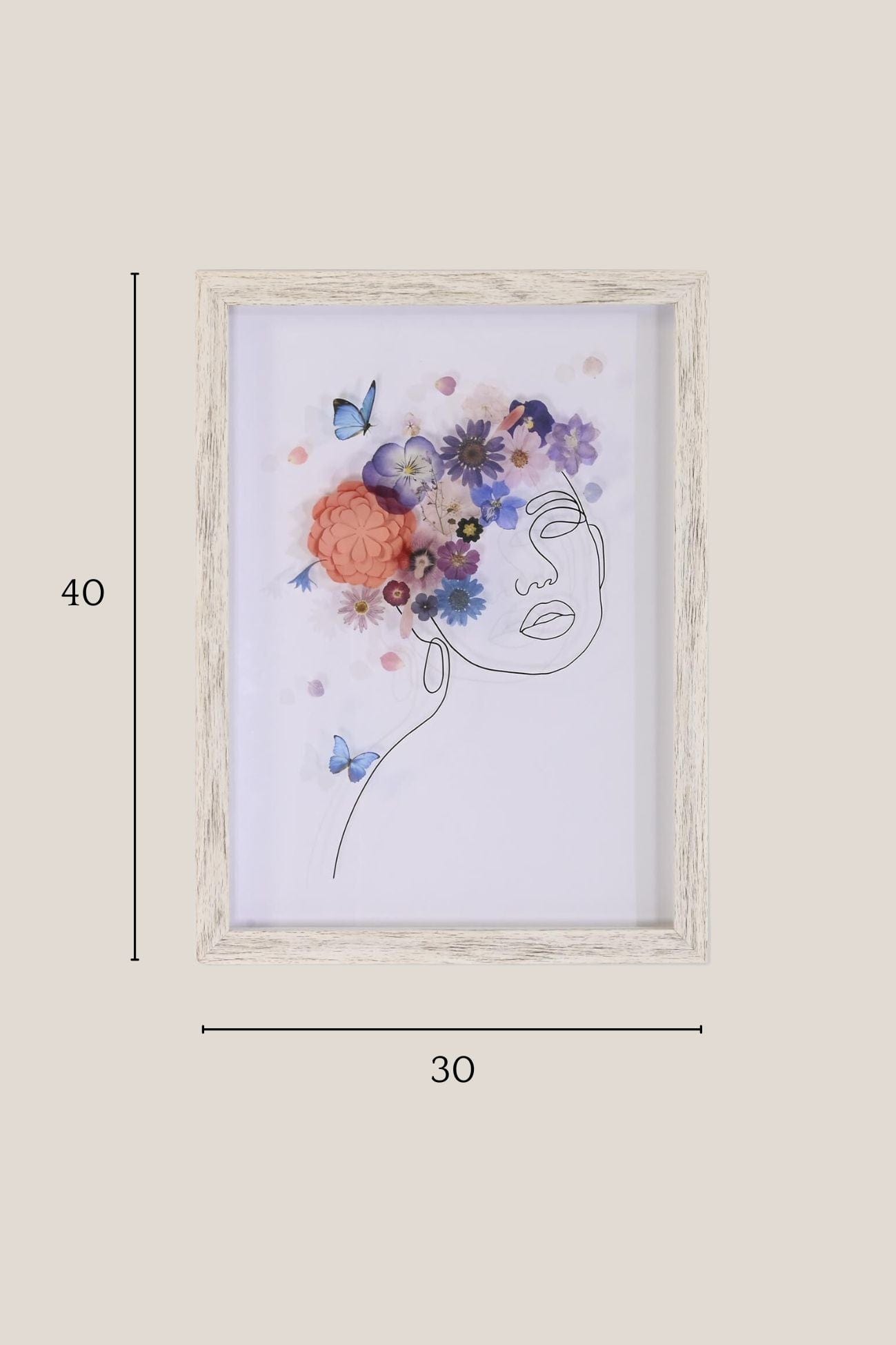 Item International Aida Aida - Quadretto 3D in vetro e legno con decorazioni floreali 40x30 | Item International