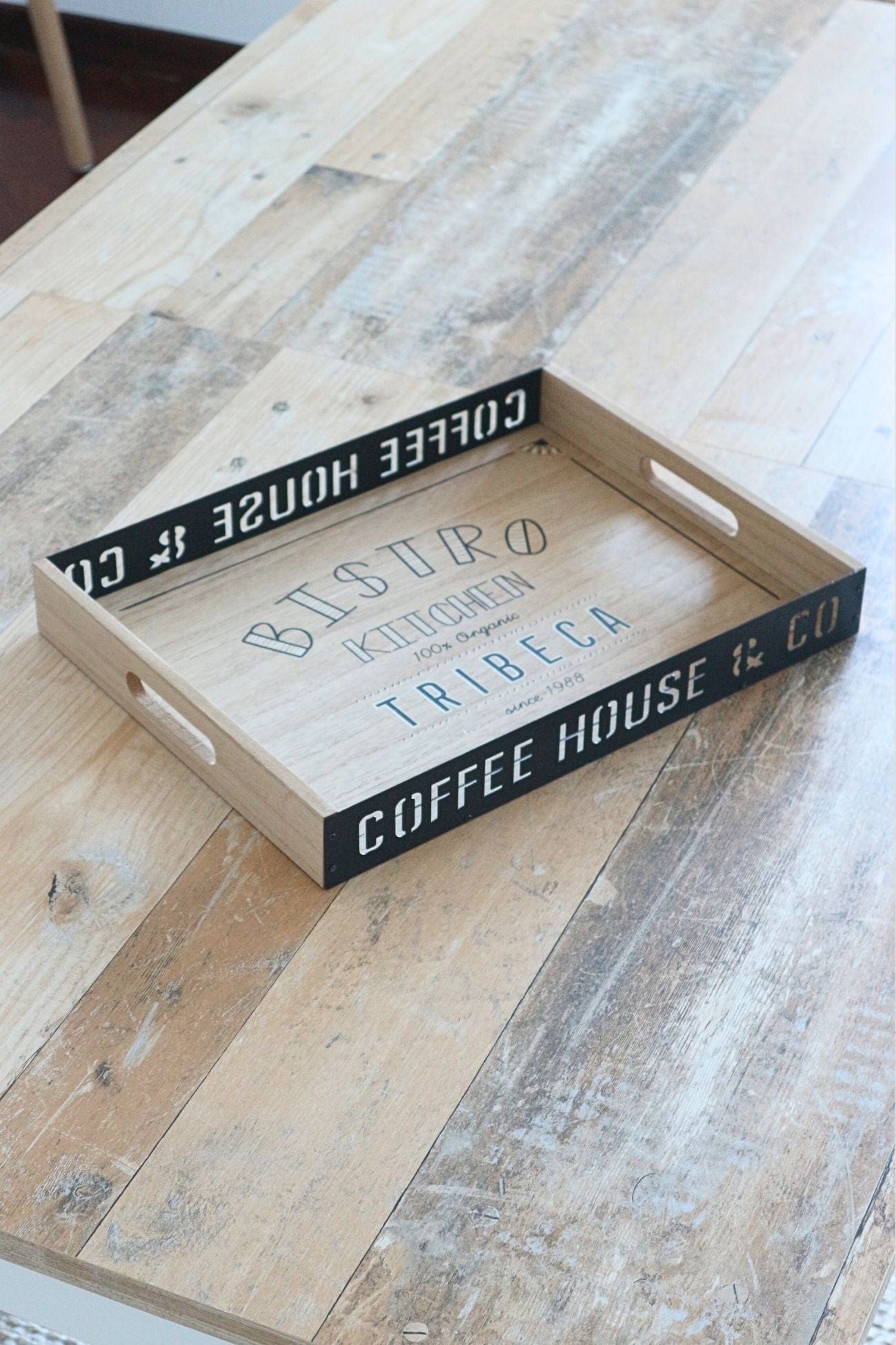 Item International Coffee House Coffee House - Vassoio in stile urban in legno e ferro nero | Item International