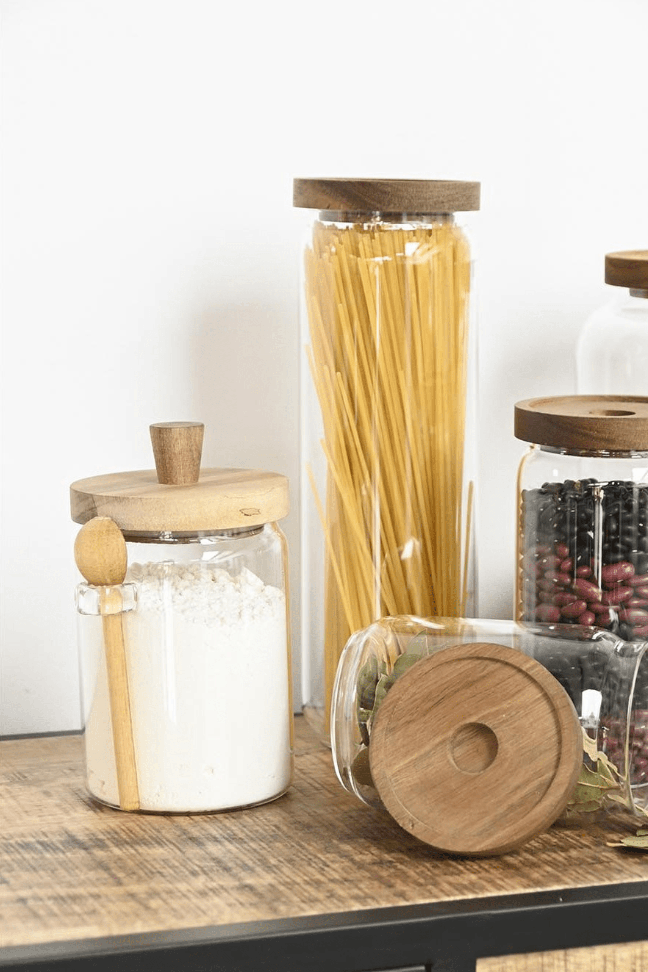 Item International Fasao Fasao - Barattolo portaspezie in vetro borosilicato con misurino e tappo in legno | Item International