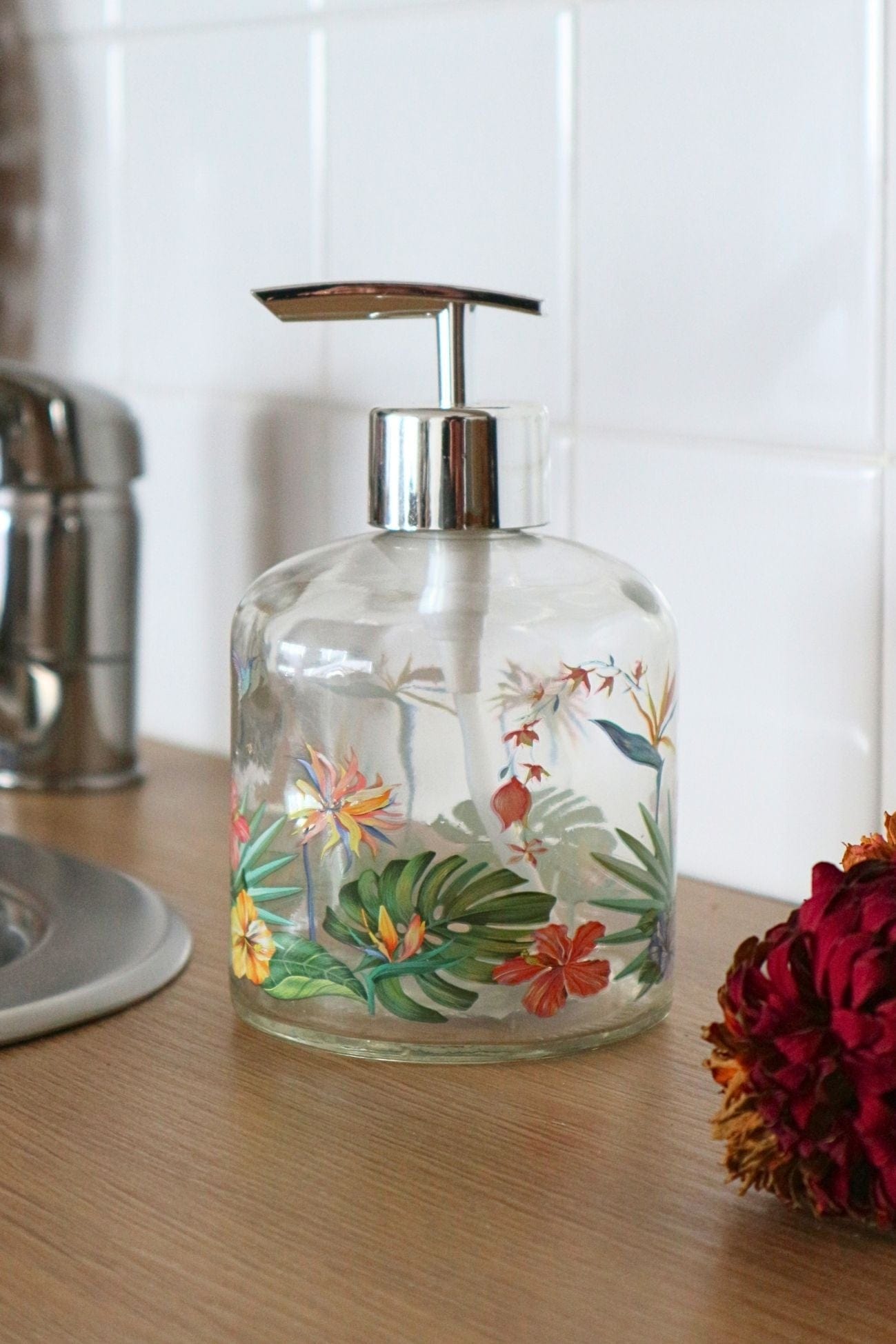 Item International Galia Galia - Dosatore di sapone in vetro con motivo floreale | Item International