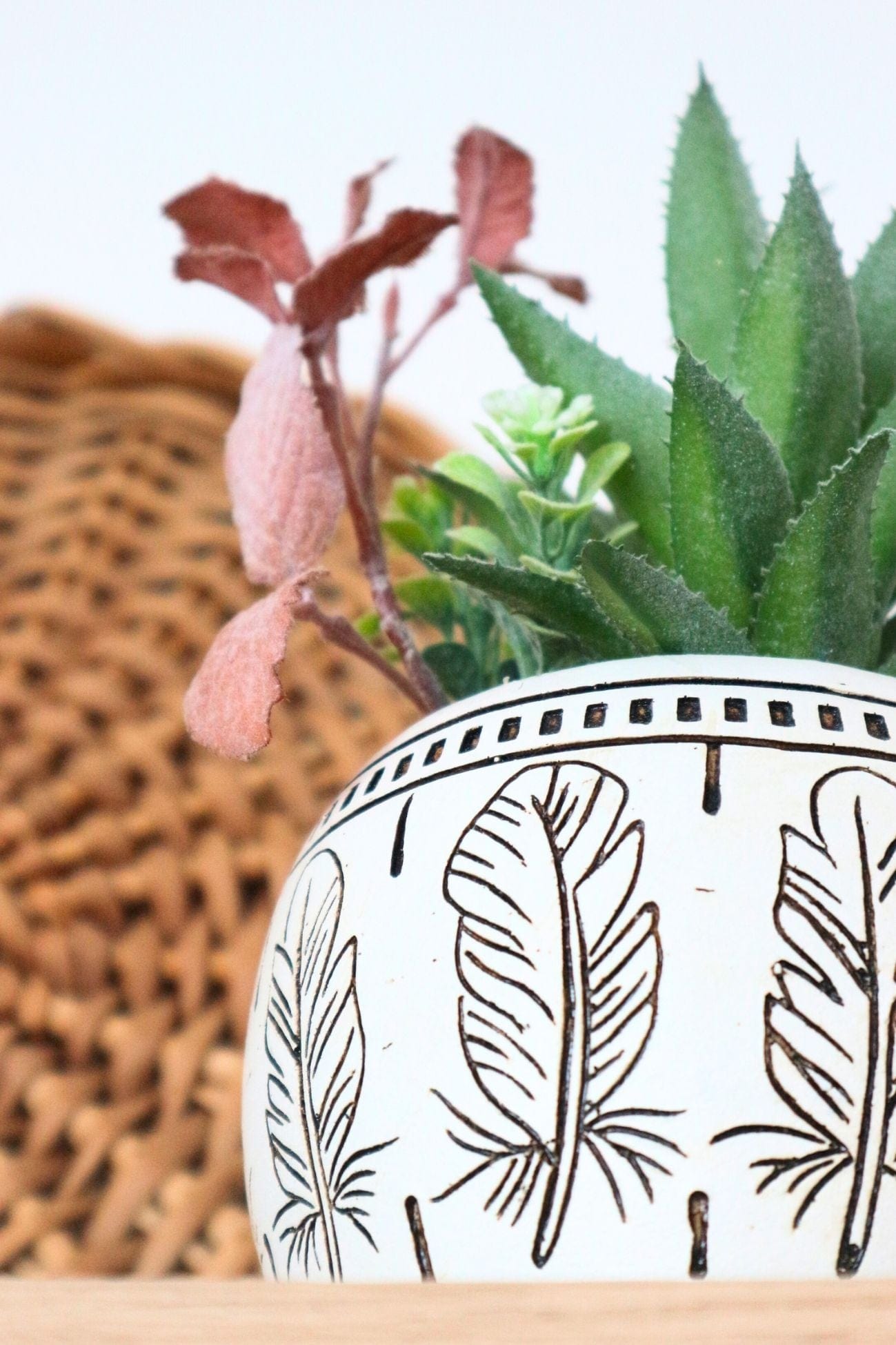 Item International Ophelia Ophelia - Piantina artificiale con vaso in porcellana con decori in stile boho | Item International