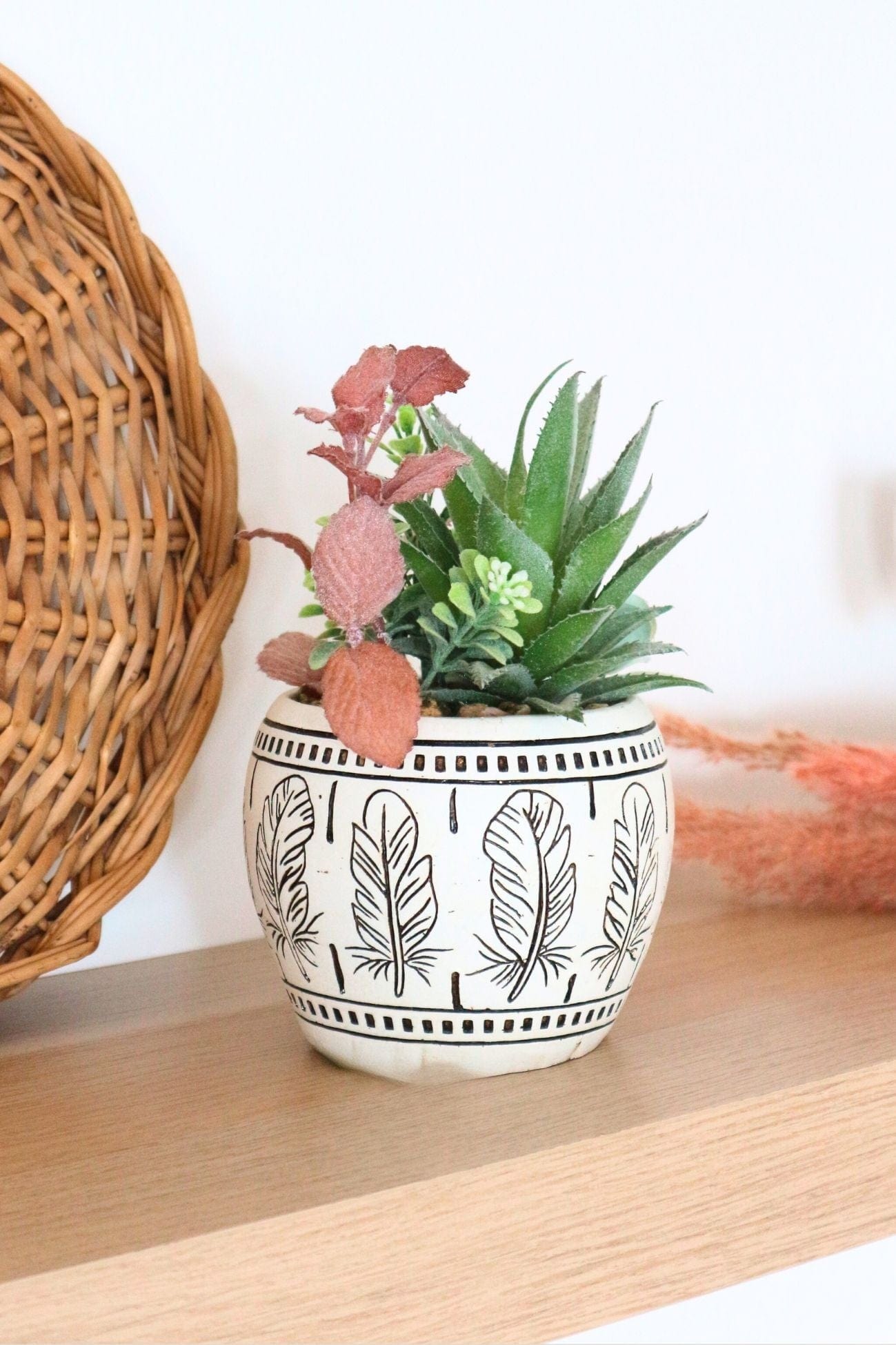 Item International Ophelia Ophelia - Piantina artificiale con vaso in porcellana con decori in stile boho | Item International