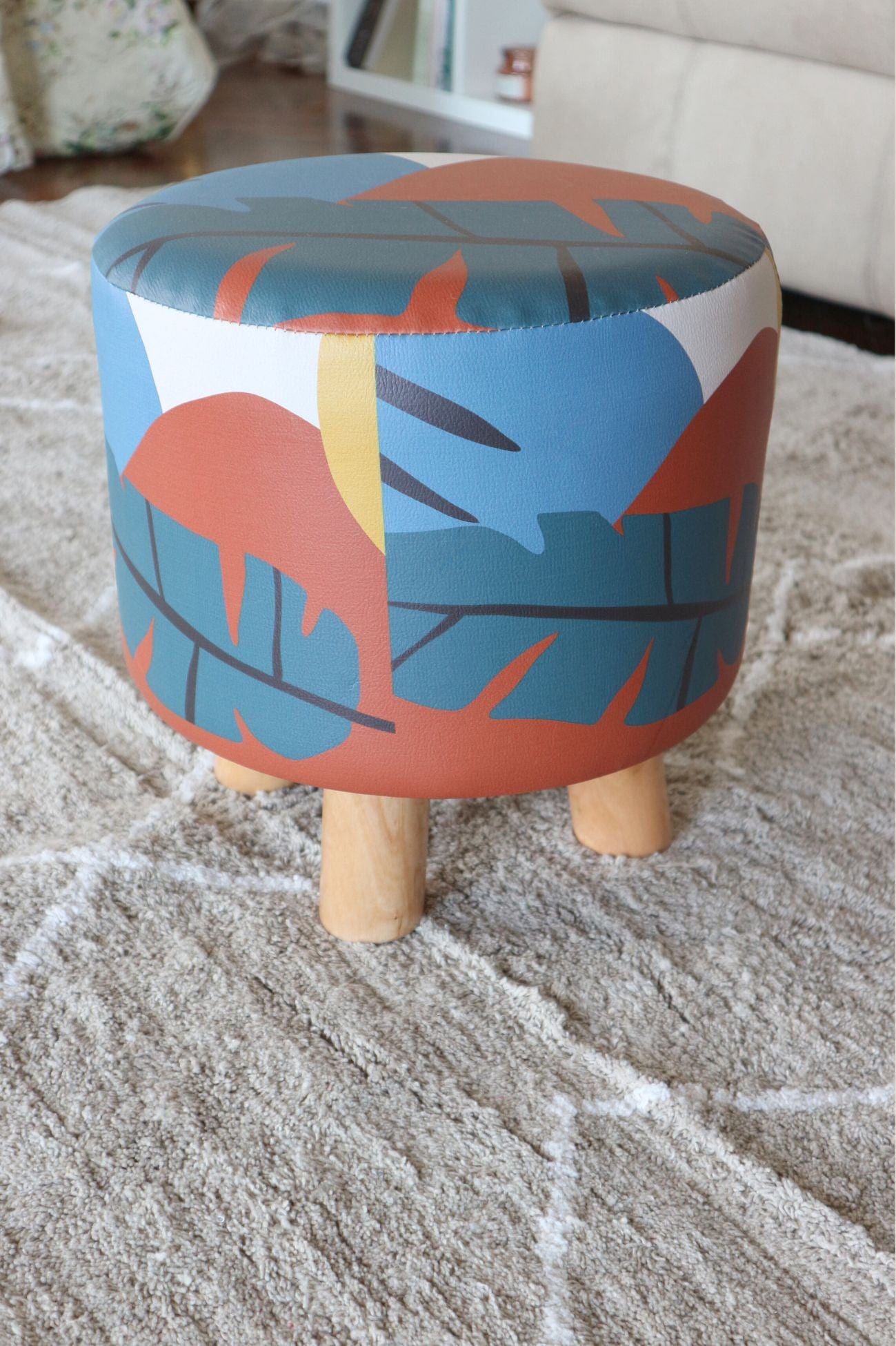 Item International Palawan Palawan - Pouf rotondo con gambe in legno in stile esotico | Item International
