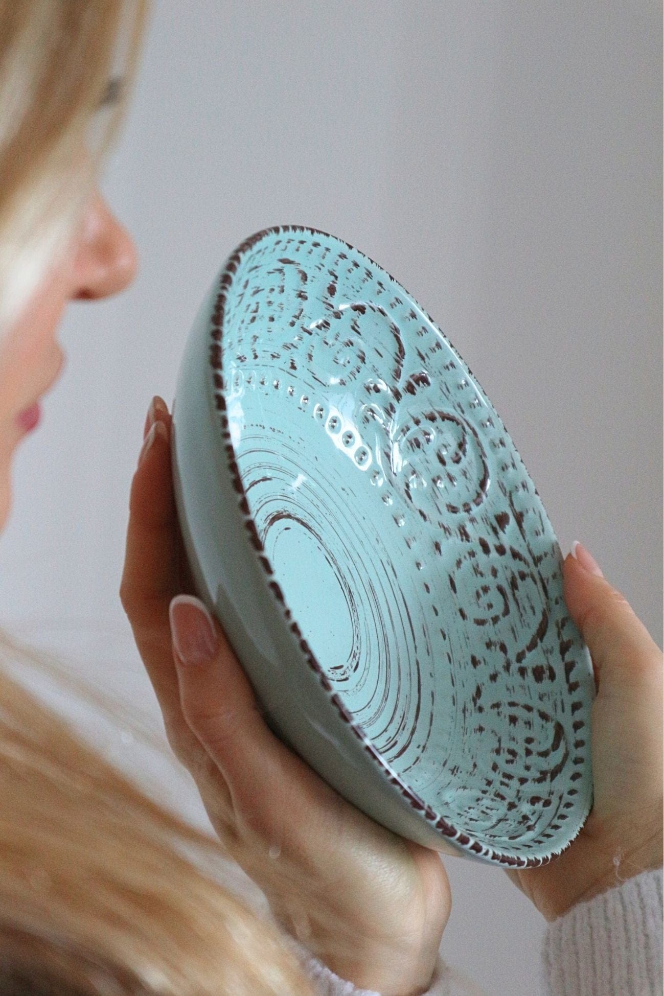 Item International Tiffany Tiffany - Piatto in porcellana azzurra in stile Shabby Chic | Item International