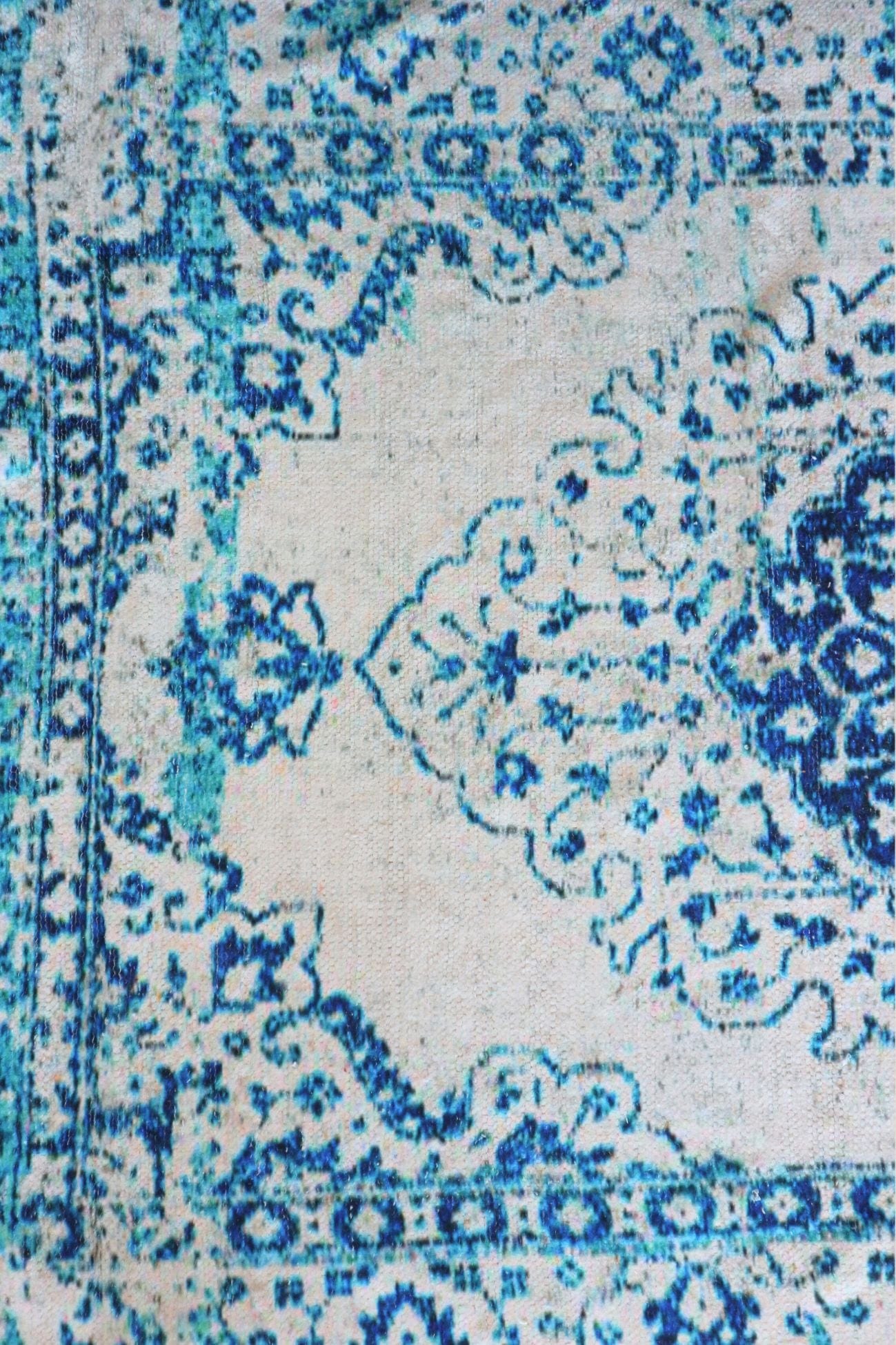 Item International Zariel Zariel - Tappeto in ciniglia di cotone azzurro con motivi etnici 120x180 | Item International