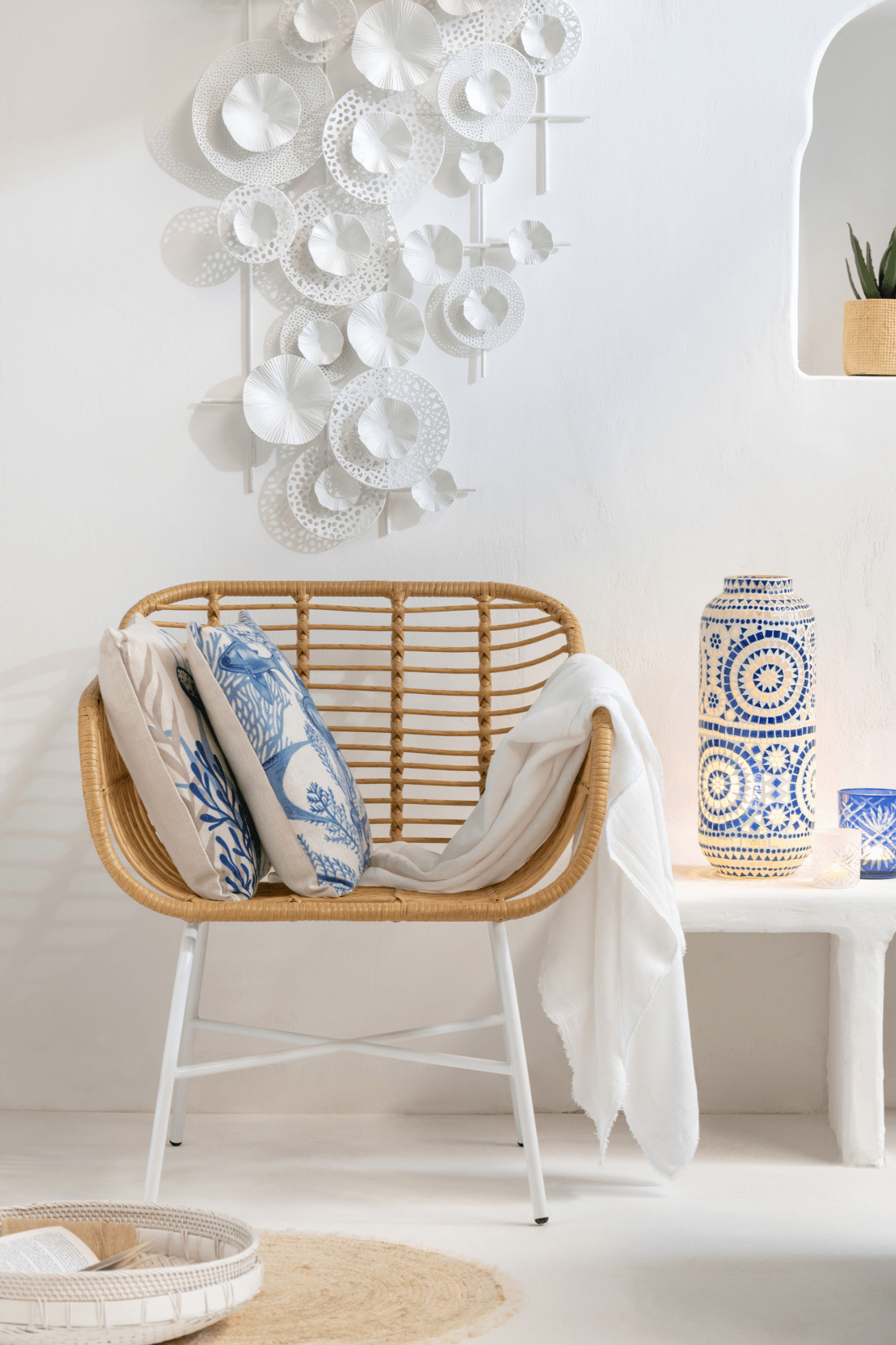 Jolipa Ryu Stella Marina - Cuscino arredo bianco e azzurro con imbottitura