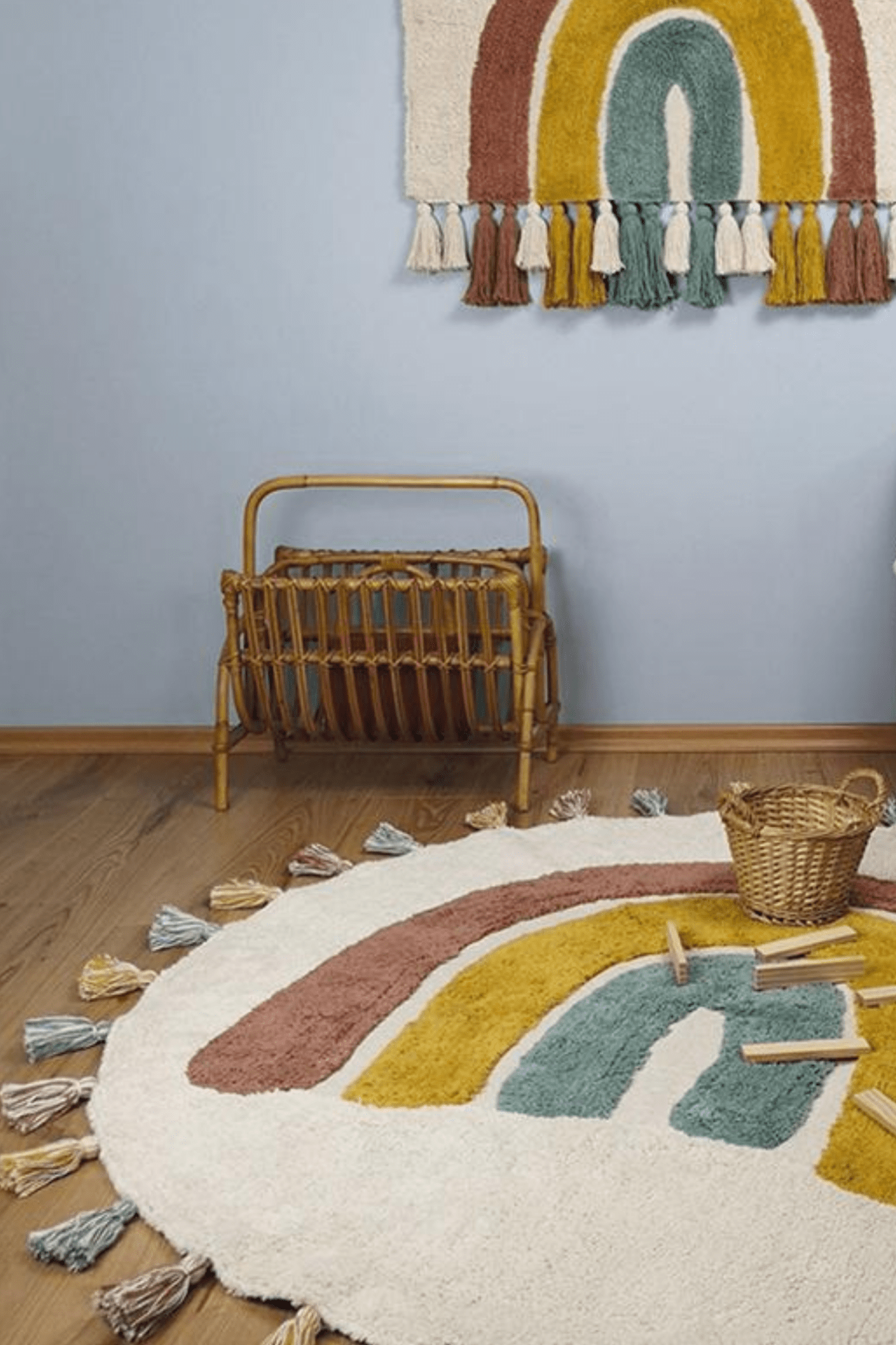 Nattiot Rainbow Tappeto tondo in cotone con fantasia arcobaleno 112cm