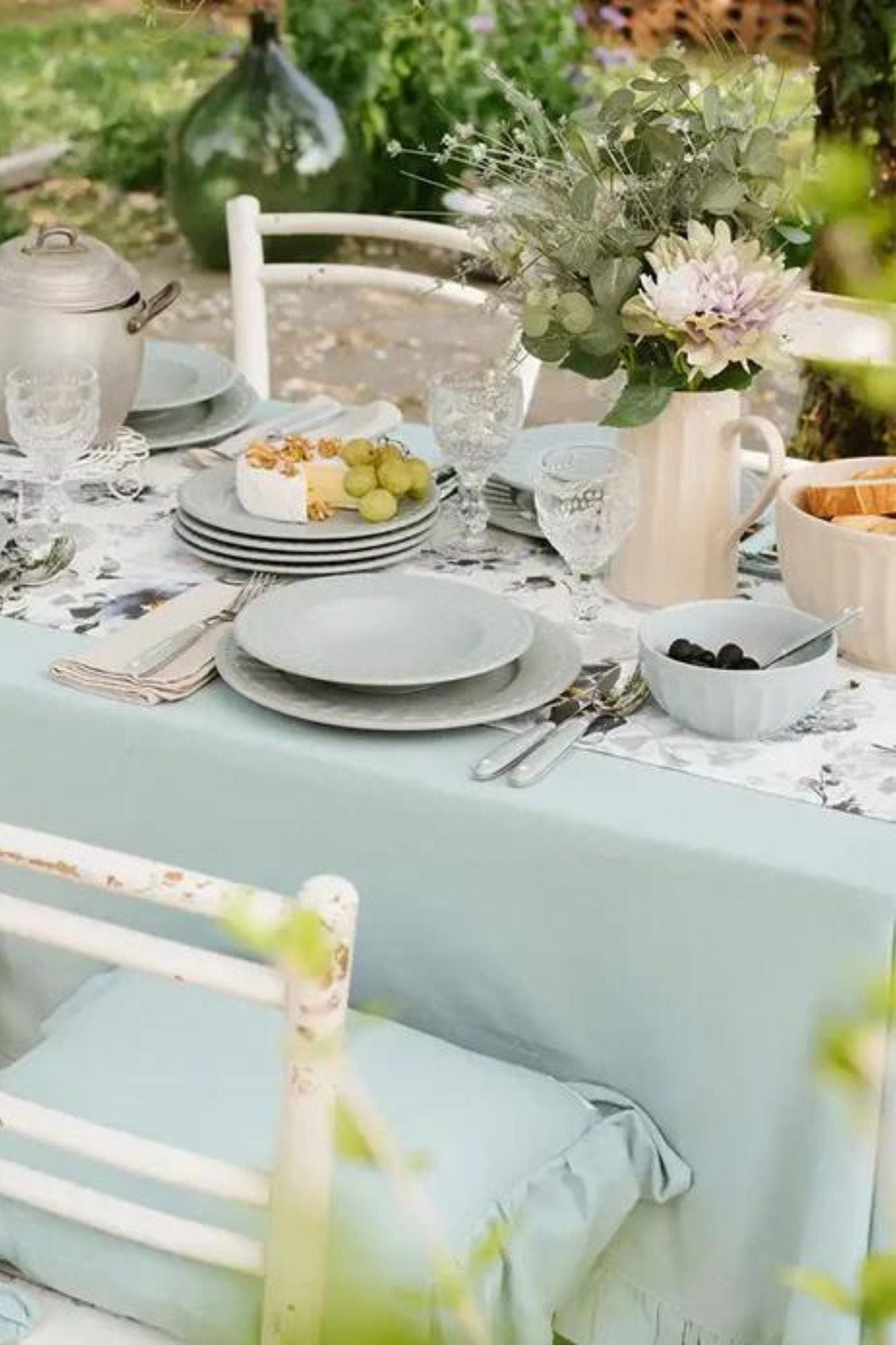 Nuvole di Stoffa Demetra Demetra - Tovaglia in cotone con balza color tiffany 240x150 | Nuvole di Stoffa