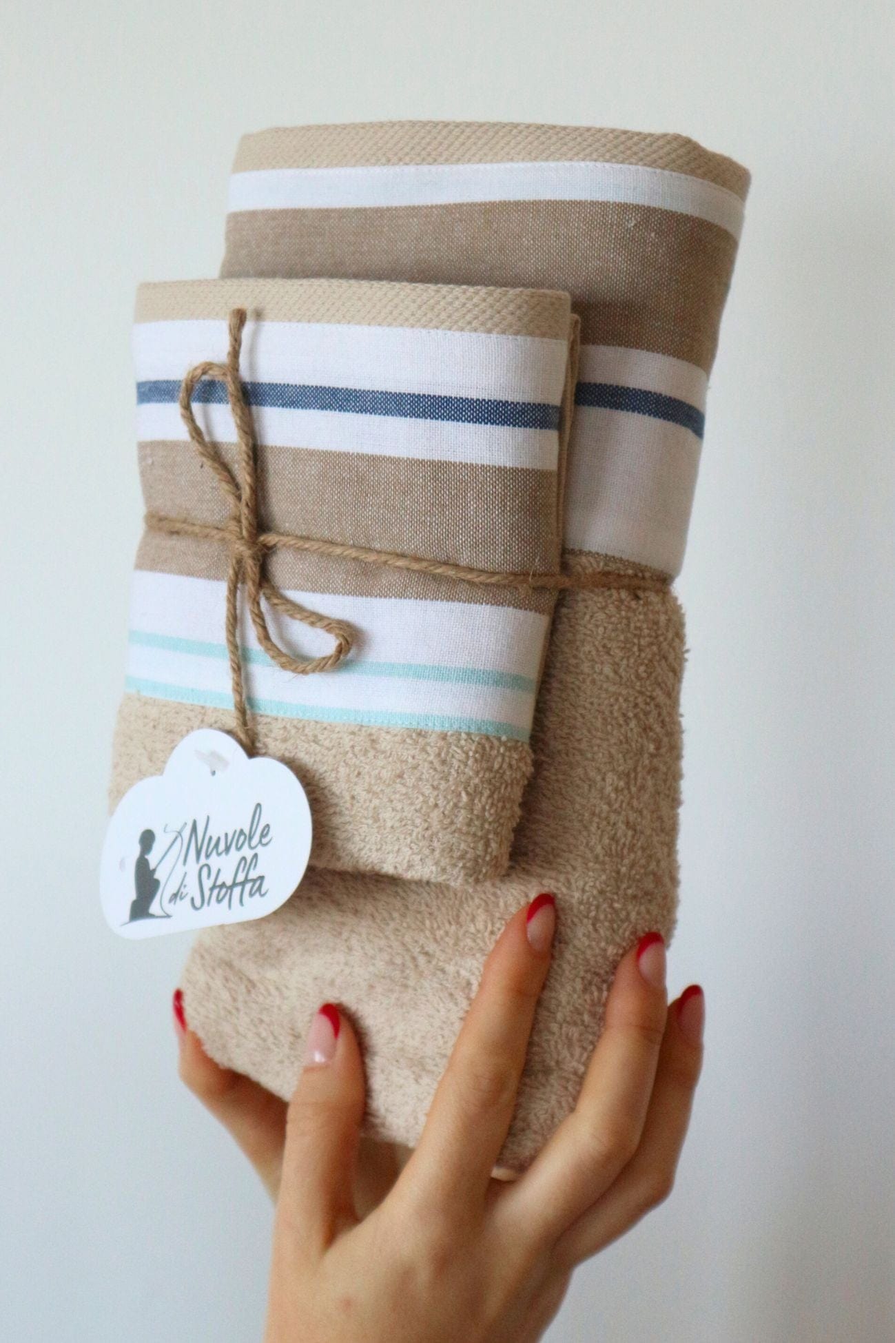 Nuvole di Stoffa Nautilus Nautilus - Coppia asciugamano viso e ospite in cotone beige | Nuvole di Stoffa