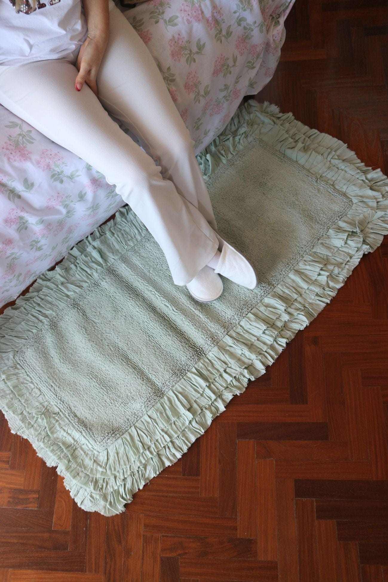 Nuvole di Stoffa Nuage Nuage - Tappeto in cotone verde rettangolare con frange | Nuvole di Stoffa