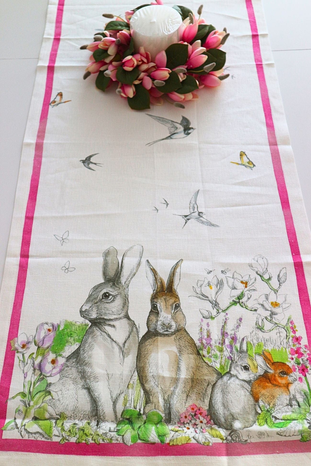 Tessitura Toscana Telerie Remì Remì - Runner pasquale in puro lino con orlo semplice 45x170 | Tessitura Toscana Telerie