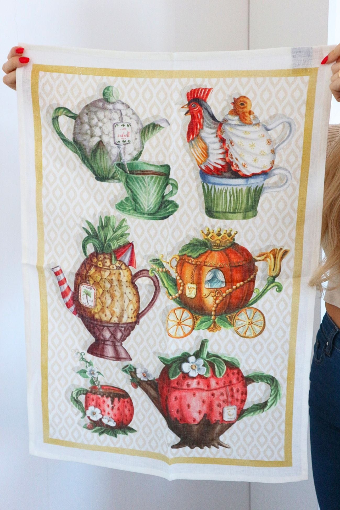 Tessitura Toscana Telerie Teabreak Teabreak - Canovaccio in puro lino con teiere colorate | Tessitura Toscana Telerie